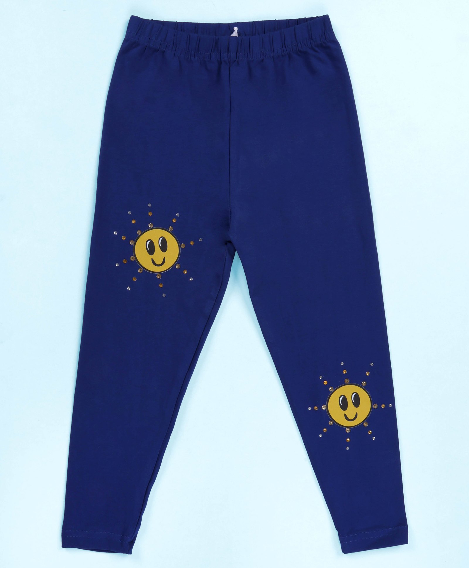 Kiddopanti Cotton Spandex Knit Stones Embellished Sun Designed Leggings - Royal Blue-picture-17