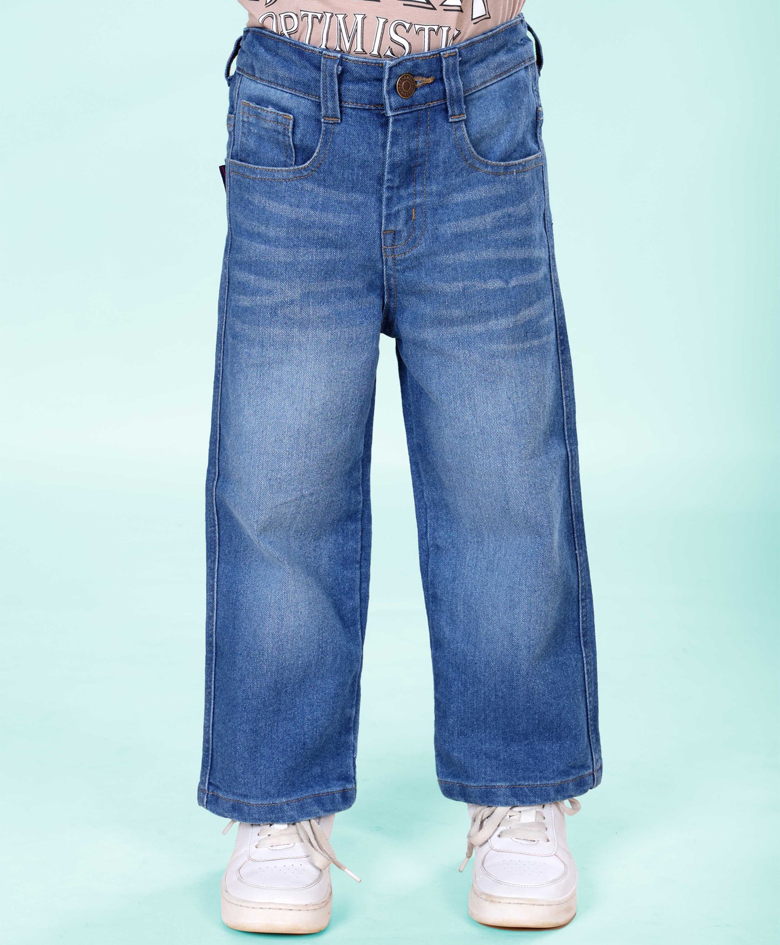 Kiddopanti Denim Woven Washed Straight Fit Jeans - Medium Blue-picture-29