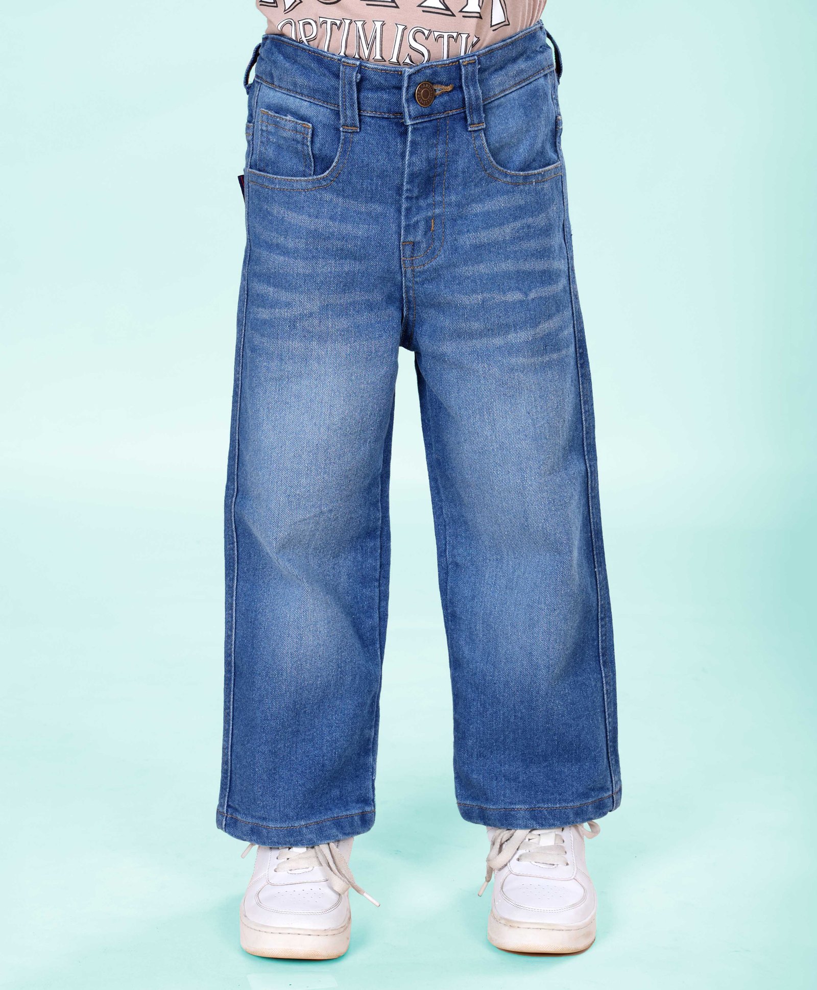 Kiddopanti Denim Woven Washed Straight Fit Jeans - Medium Blue-picture-27