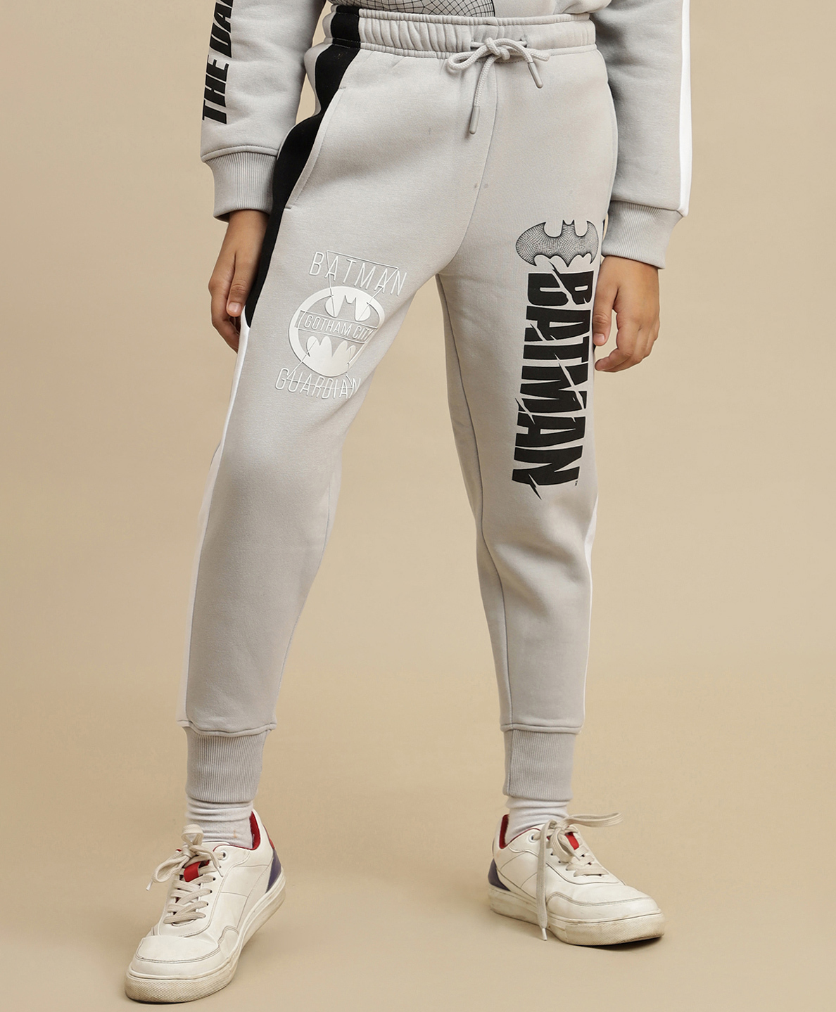 Kidsville Knit DC Comics Featuring Batman Printed Side Taped Joggers - Grey-picture-13