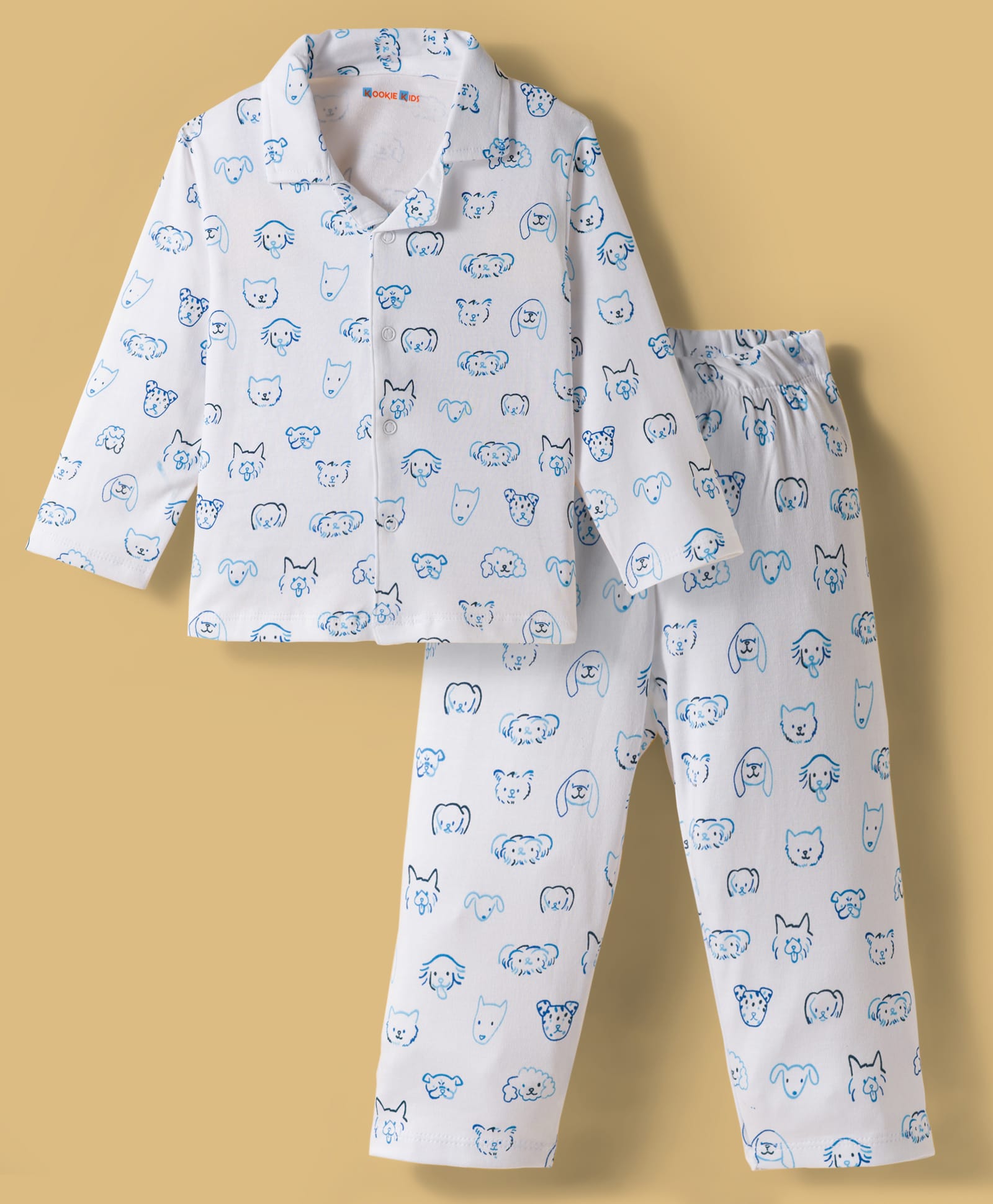 kookie kids india Kookie Kids Interlock Knit Full Sleeves Winter Wear Co-ords Night Suit With Animal Print - White-picture-28