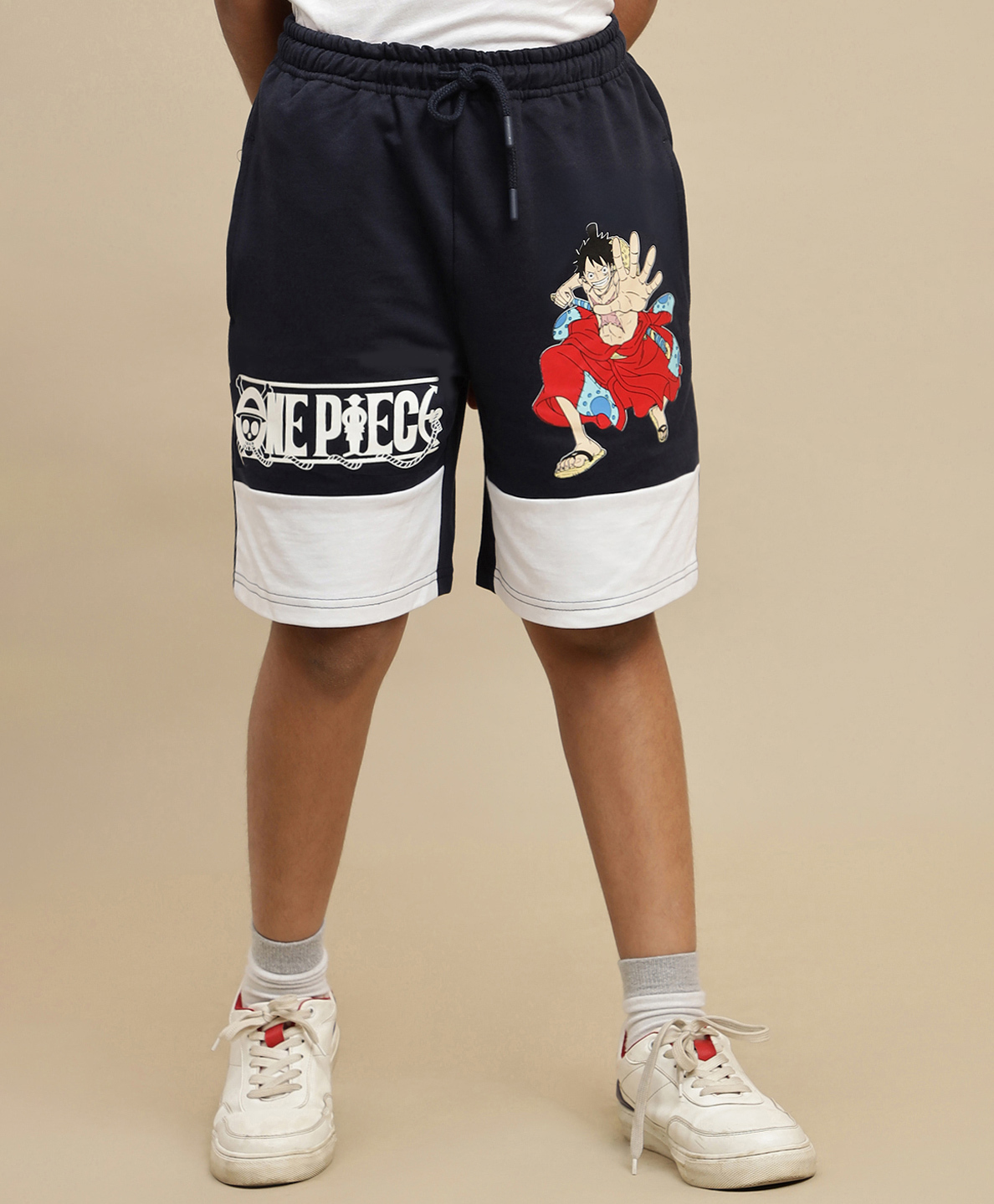 Kidsville Knit One Piece Featuring Luffy Printed Shorts - Navy Blue & White-picture-12