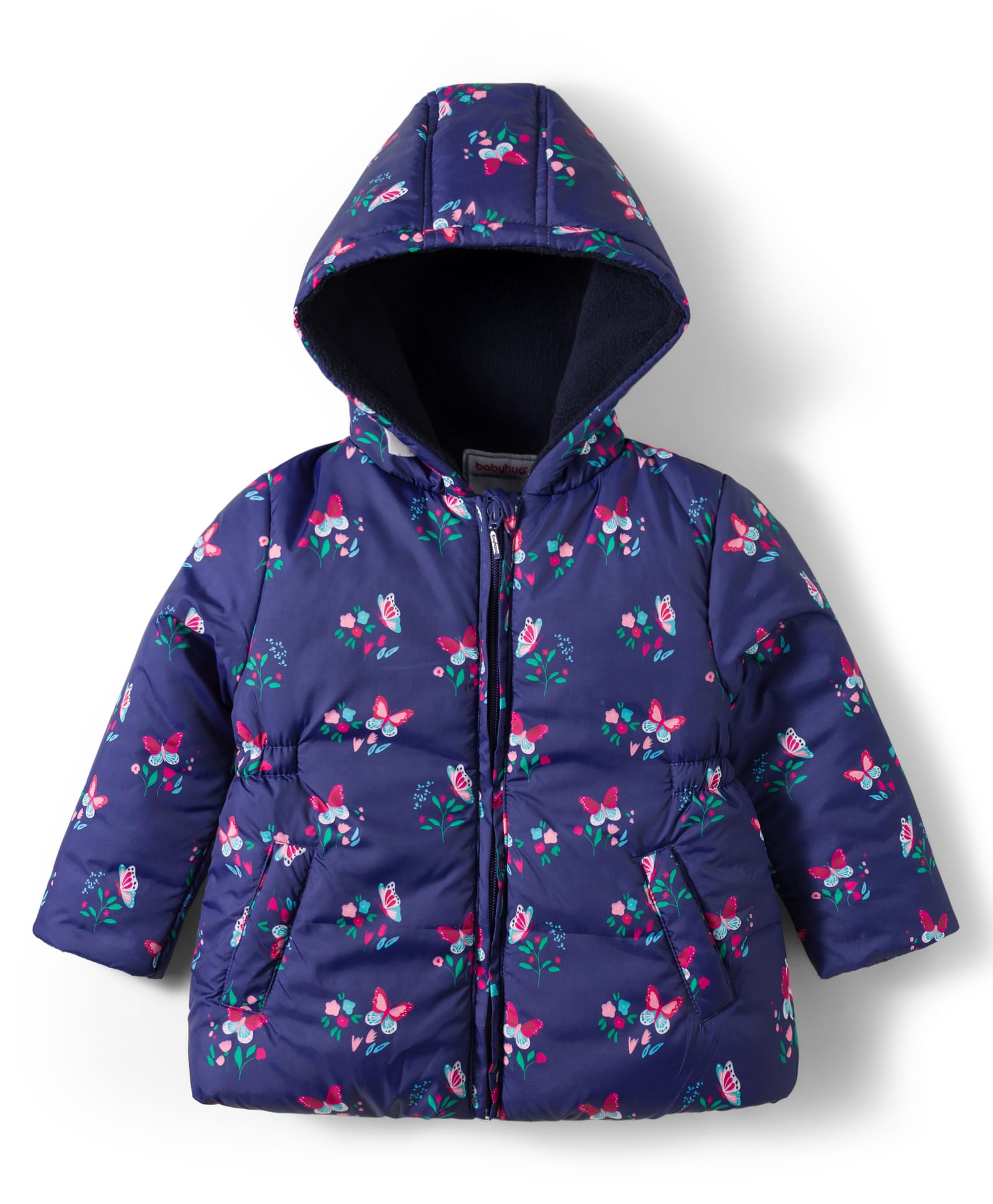 Babyhug Woven Full Sleeves Hooded Padded Jacket With Floral Print - Navy Blue-picture-15