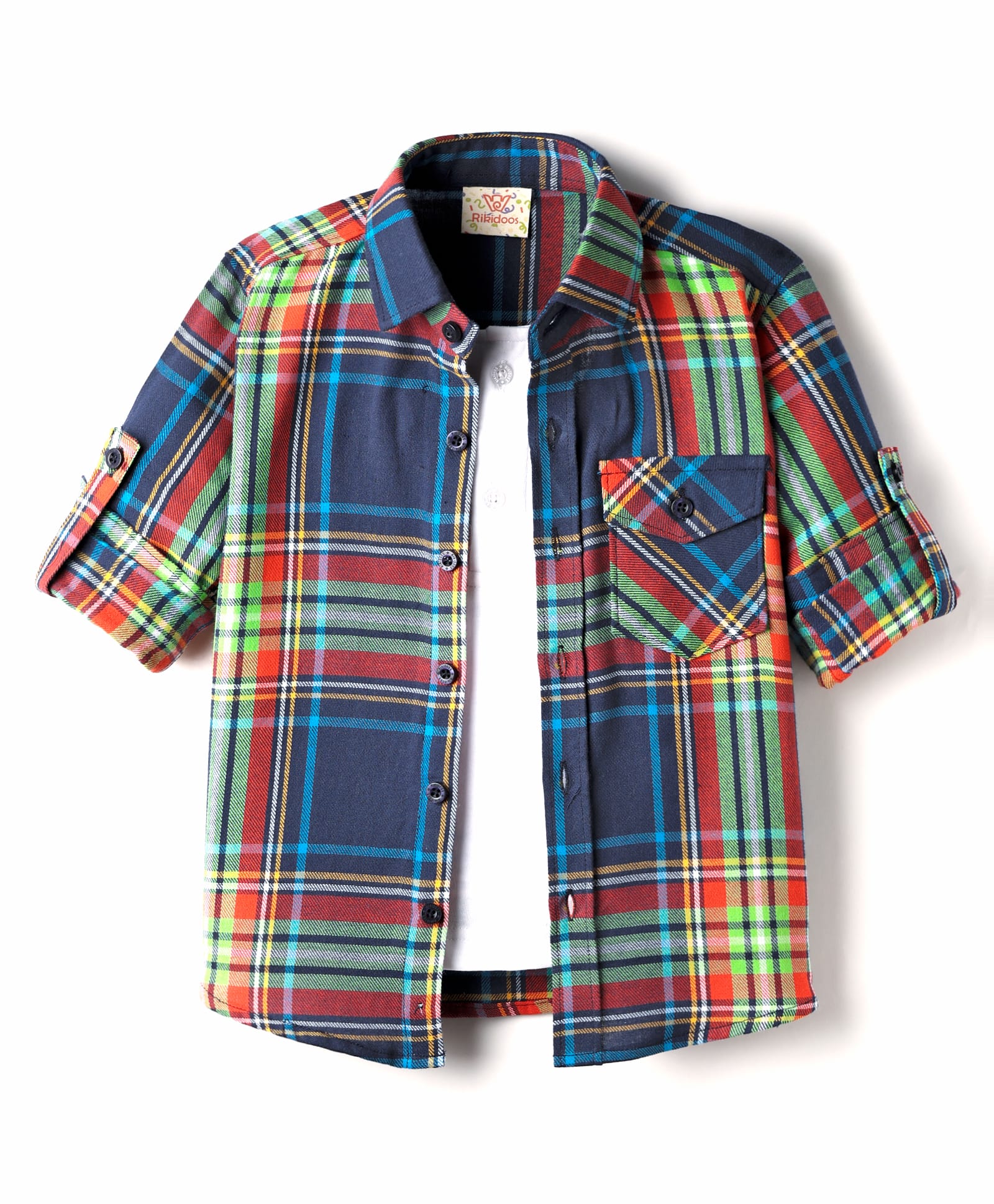 Rikidoos Full Sleeves Checked Shirt With Attached Tee - Navy Blue & White-picture-15