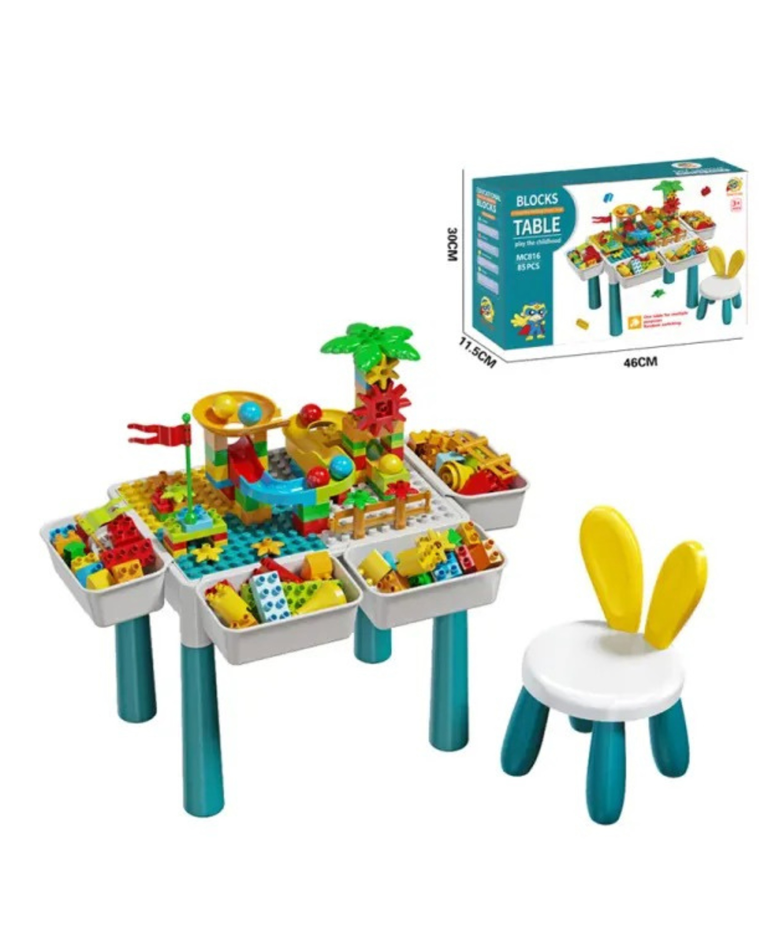 YAMAMA Kids Assembled Building Block Table With Chair Set, Including 4 Storage Drawers & 85 Pcs Building Blocks, Versatile & Educational Toys For Kids Multicolor-image-16