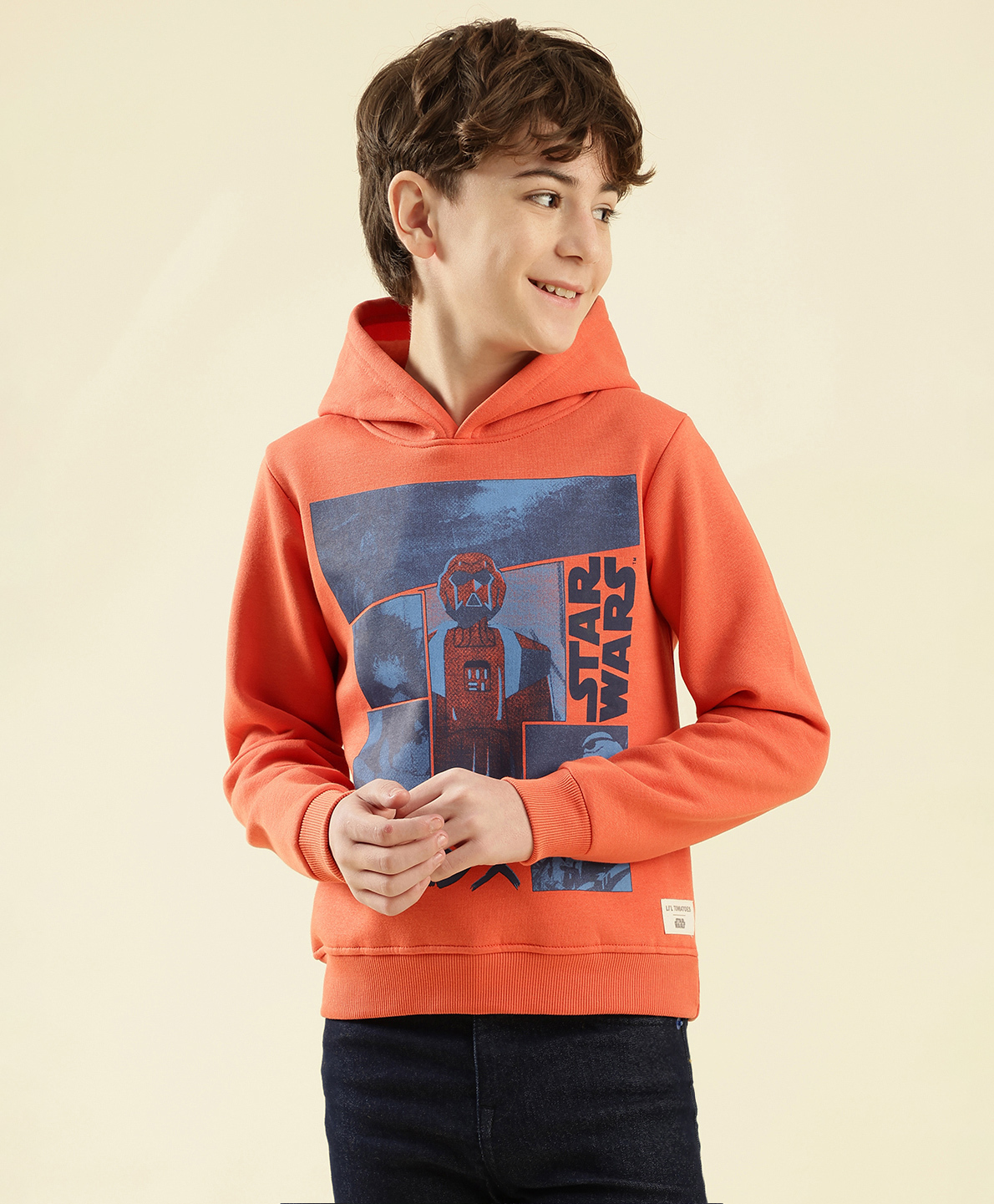 Lil Tomatoes Cotton Fleece Knit Star Wars Featuring Full Sleeves Graphic Printed Sweatshirt - Orange-image-29