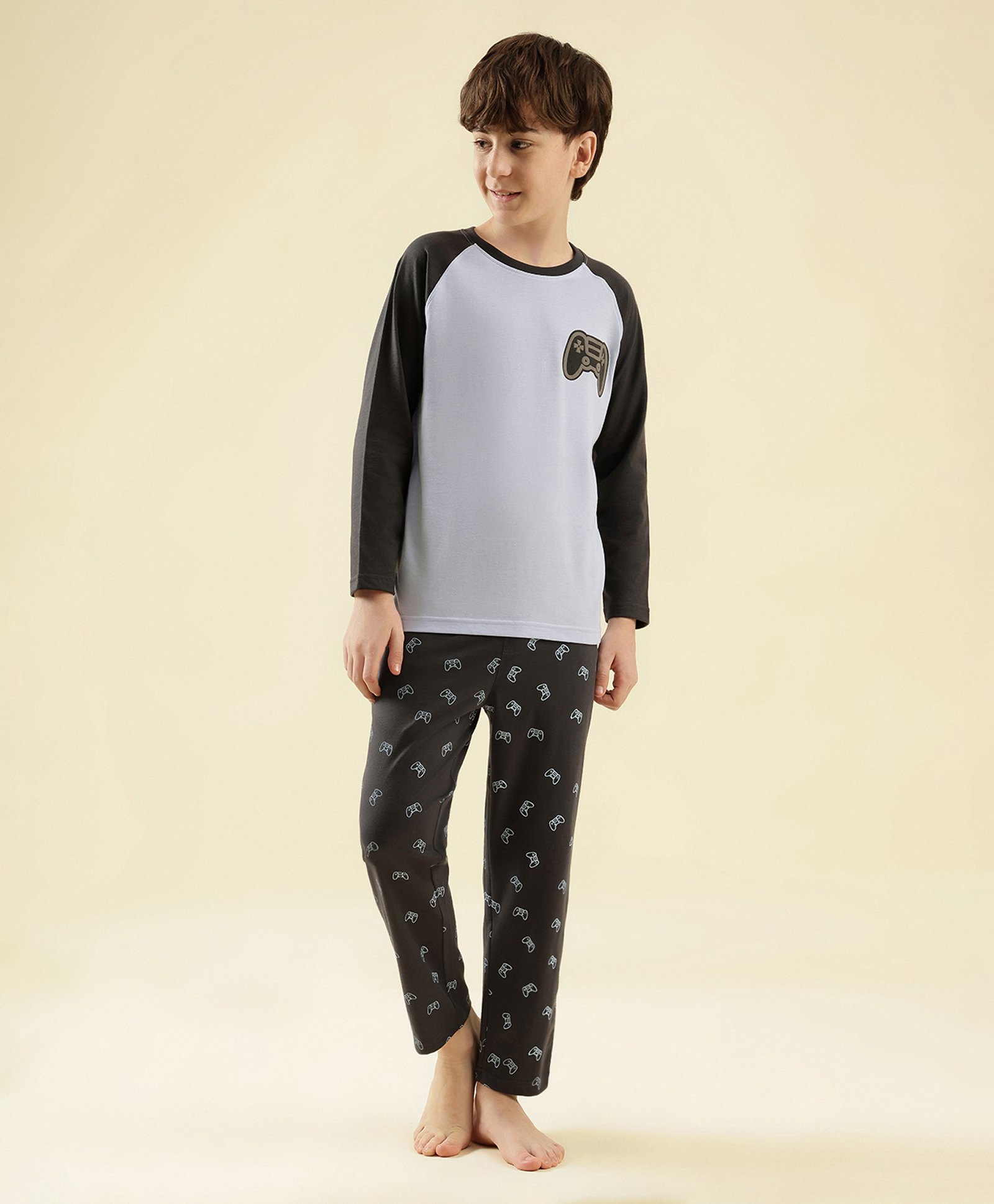 Lil Tomatoes Cotton Knit Full Sleeves Gaming Remote Printed Night Suit Set - Blue-picture-20