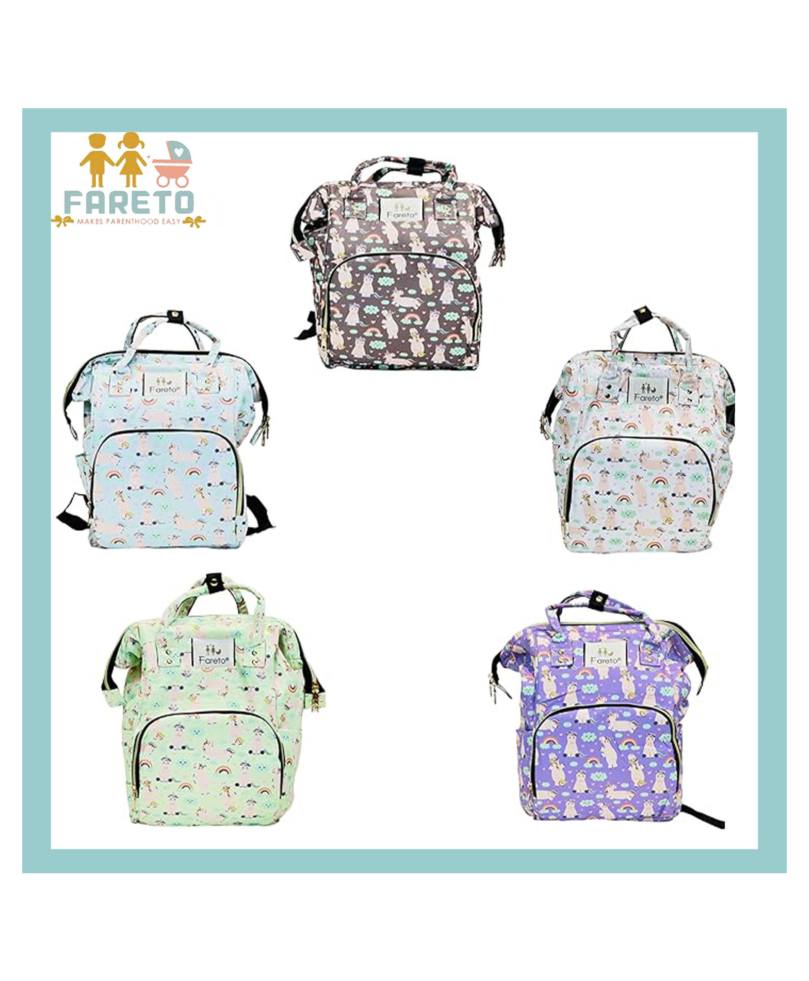 Fareto Premium Quality Diaper Bag for Mother Multipurpose Stylish Diaper Backpack -Multi Colour-image-7