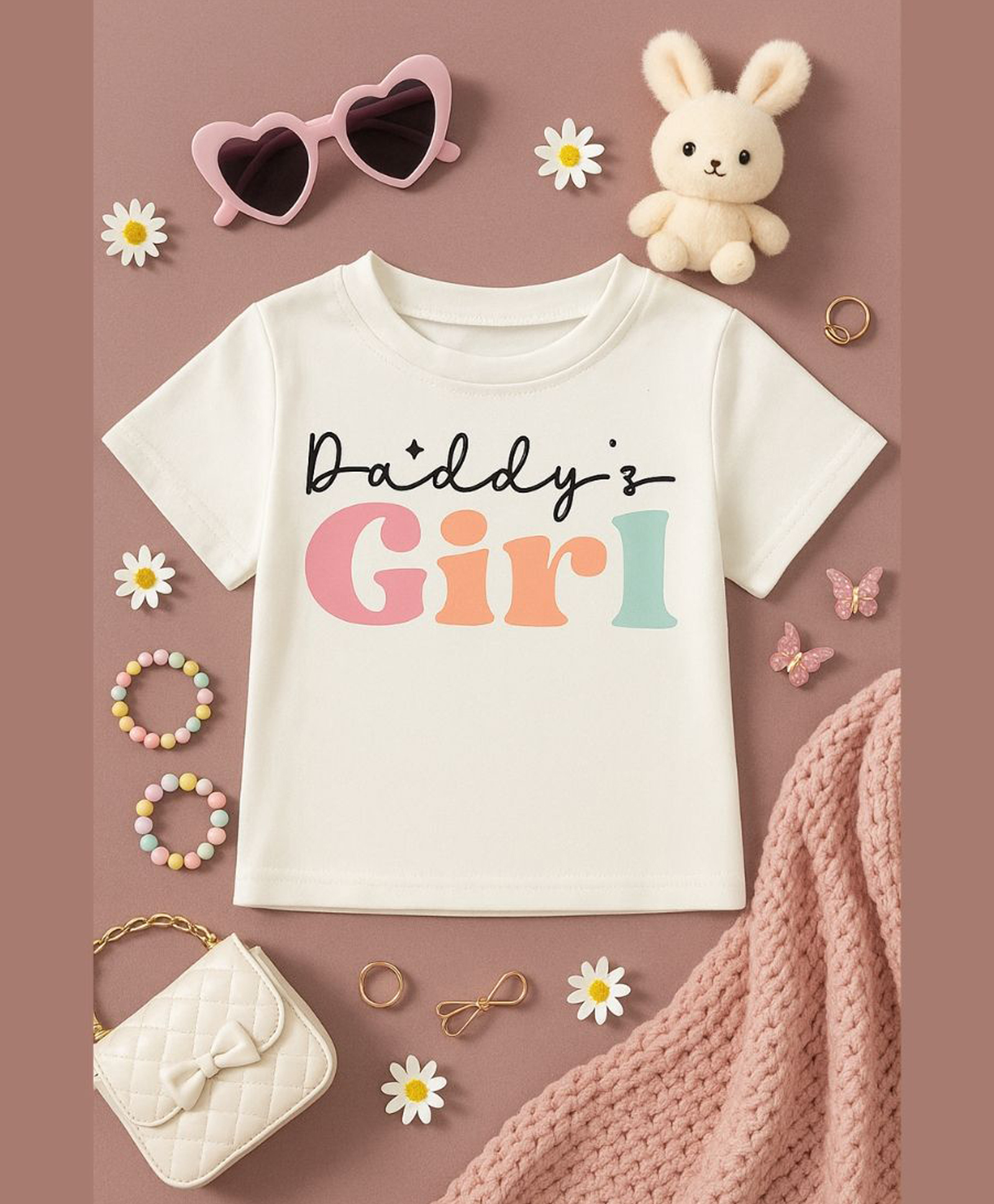 Luke and Lilly Cotton Knit Half Sleeves Daddys Girl Text Printed Tee - White-image-49