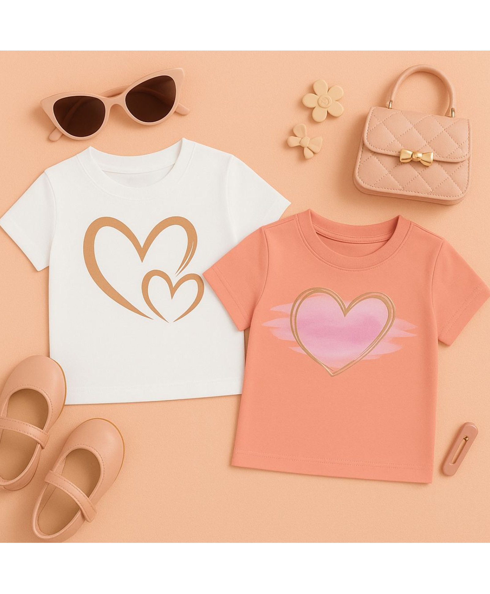 Luke and Lilly Cotton Knit Pack Of 2 Half Sleeves Hearts Printed Tees - White & Beige-image-29