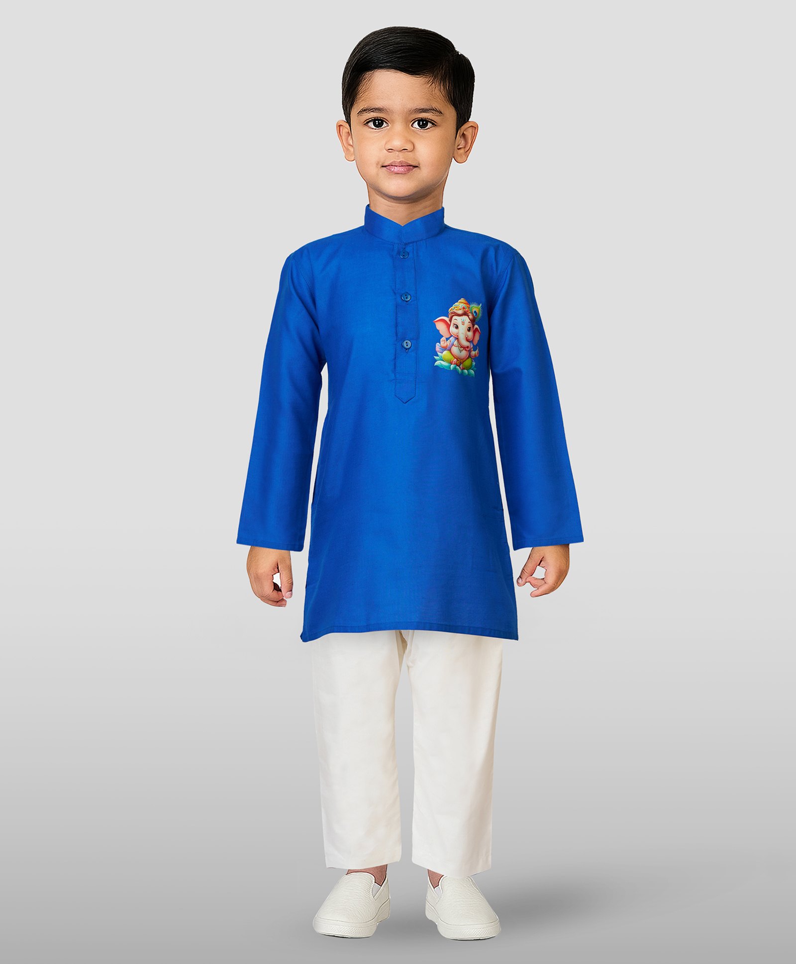 JBN Creation Cotton Woven Ganesh Chaturthi Theme Full Sleeves Lord Ganesha Printed Kurta Pyjama Set - Blue-picture-24