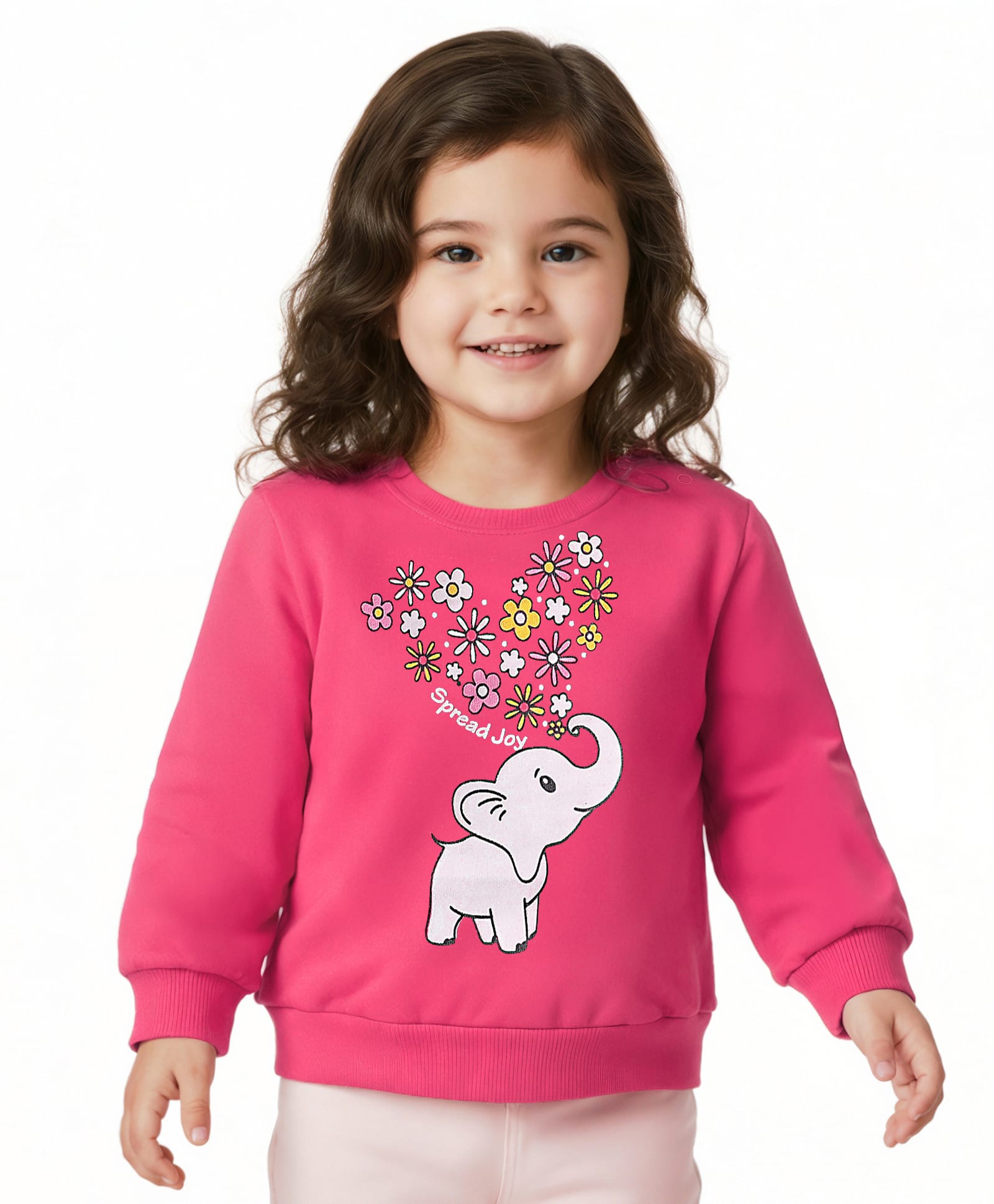 Doodle Poodle 100% Cotton Knit Light Weight Full Sleeves Pullover Sweatshirt with Elephant Print - Dark Pink-picture-38