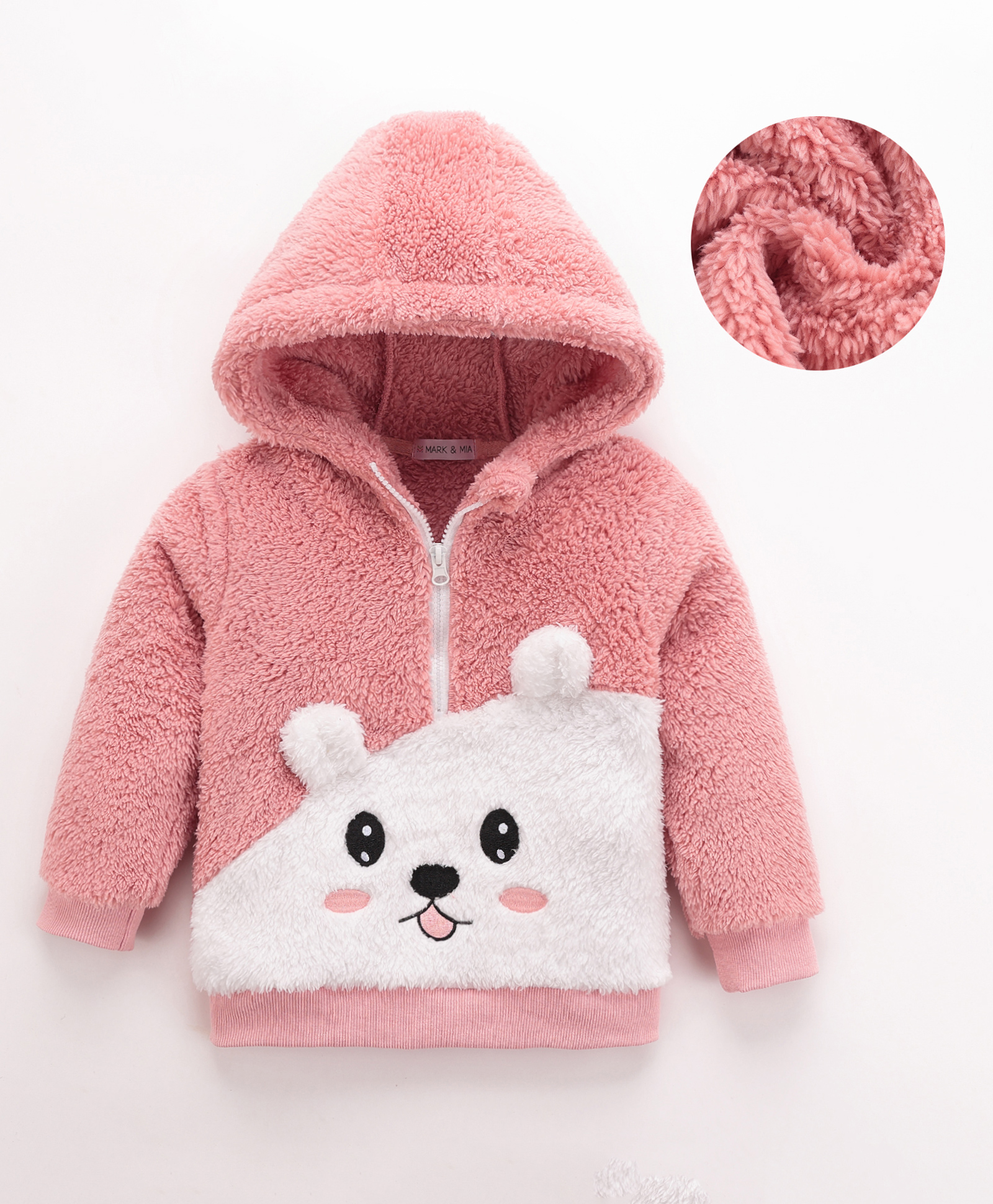 Mark & Mia Full Sleeves Fur Hooded Sweatshirt With Animal Embroidery - Pink-picture-15