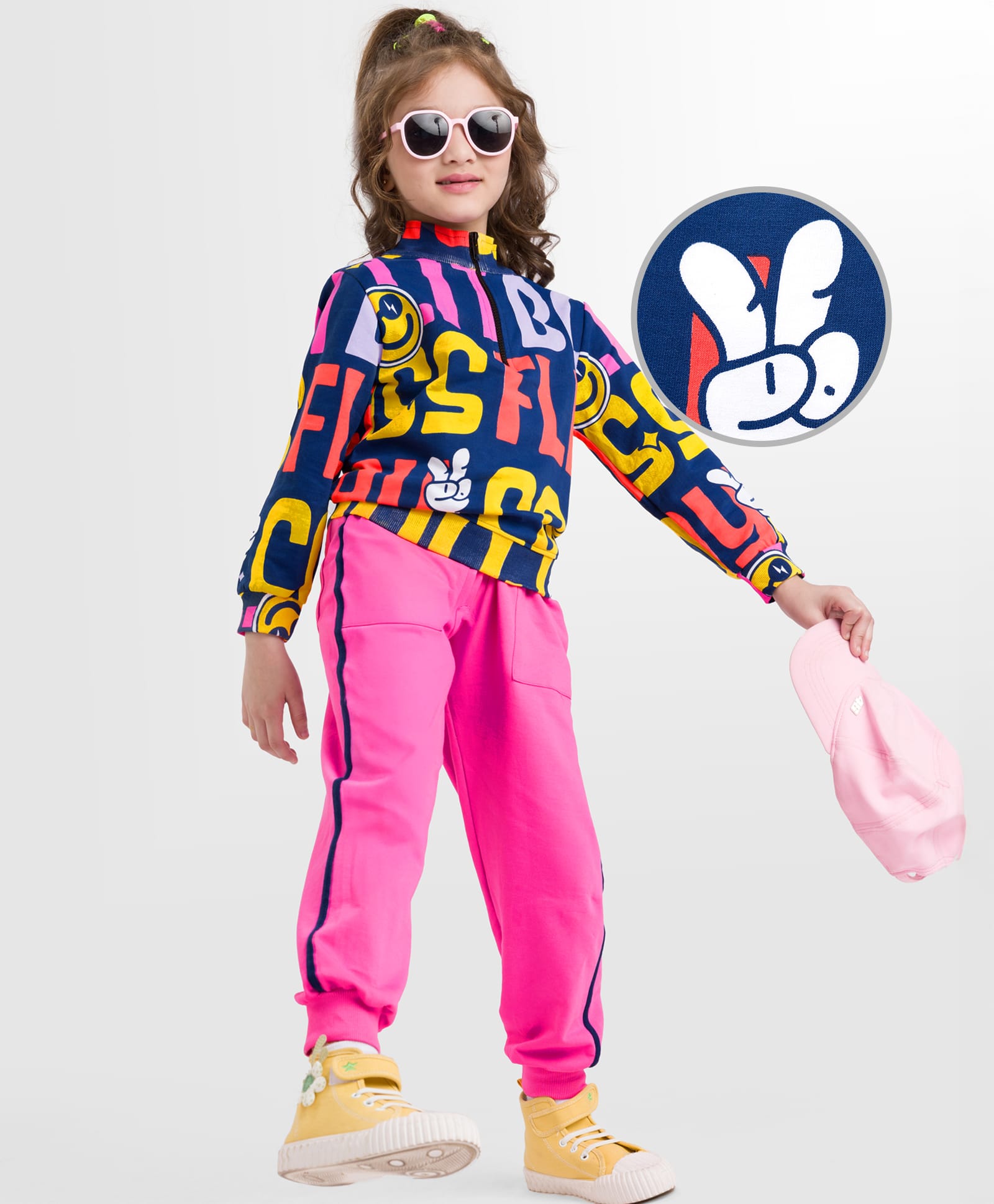 OLLINGTON ST. Cotton Knit Full Sleeves Text Printed Sweatshirts & Knit Joggers Set - Navy Blue & Dark Pink-image-5