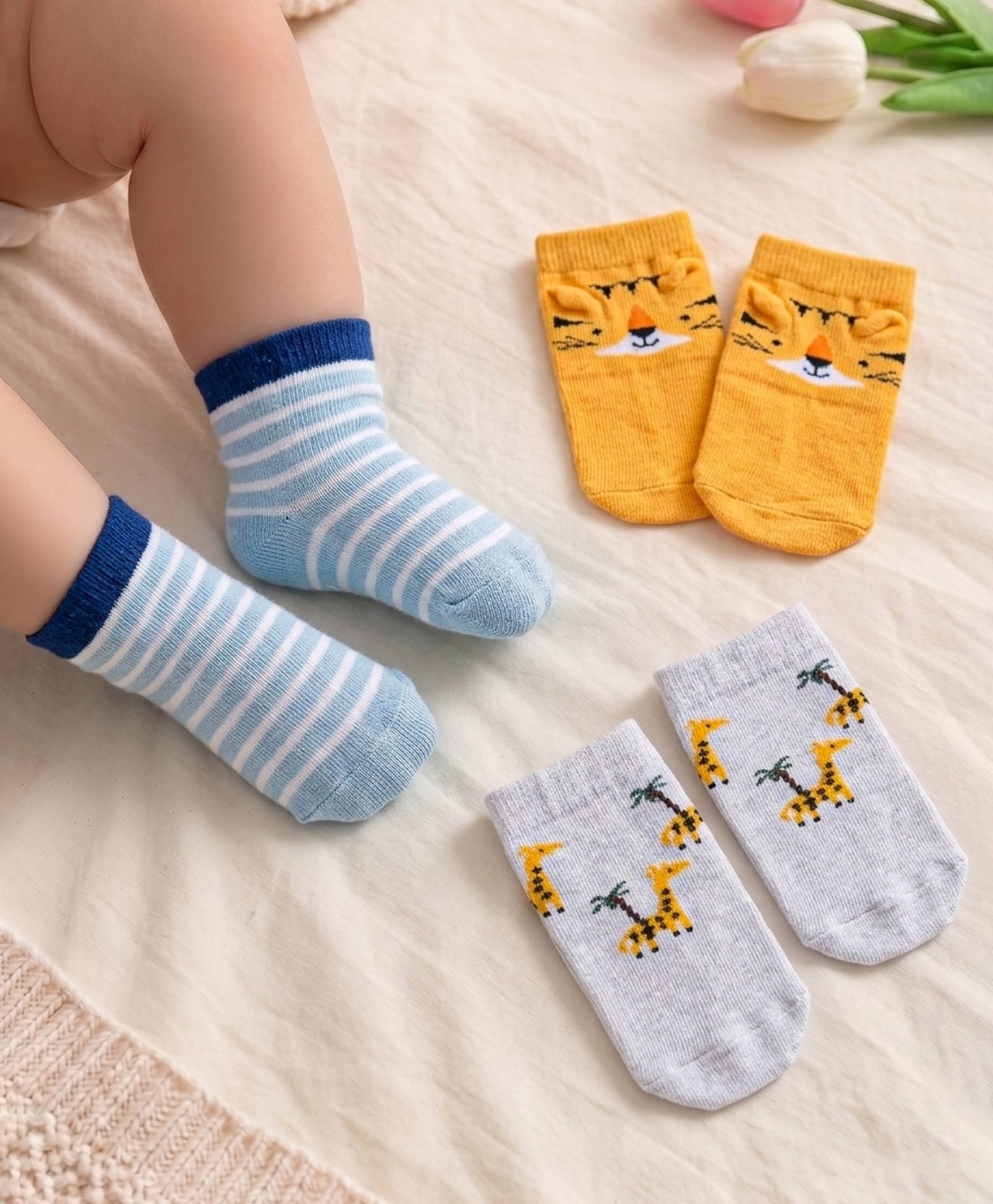 Cute Walk by Babyhug Knit Anti Bacterial Ankle Length Socks With Animal Design Pack of 3 - Multicolor-picture-28