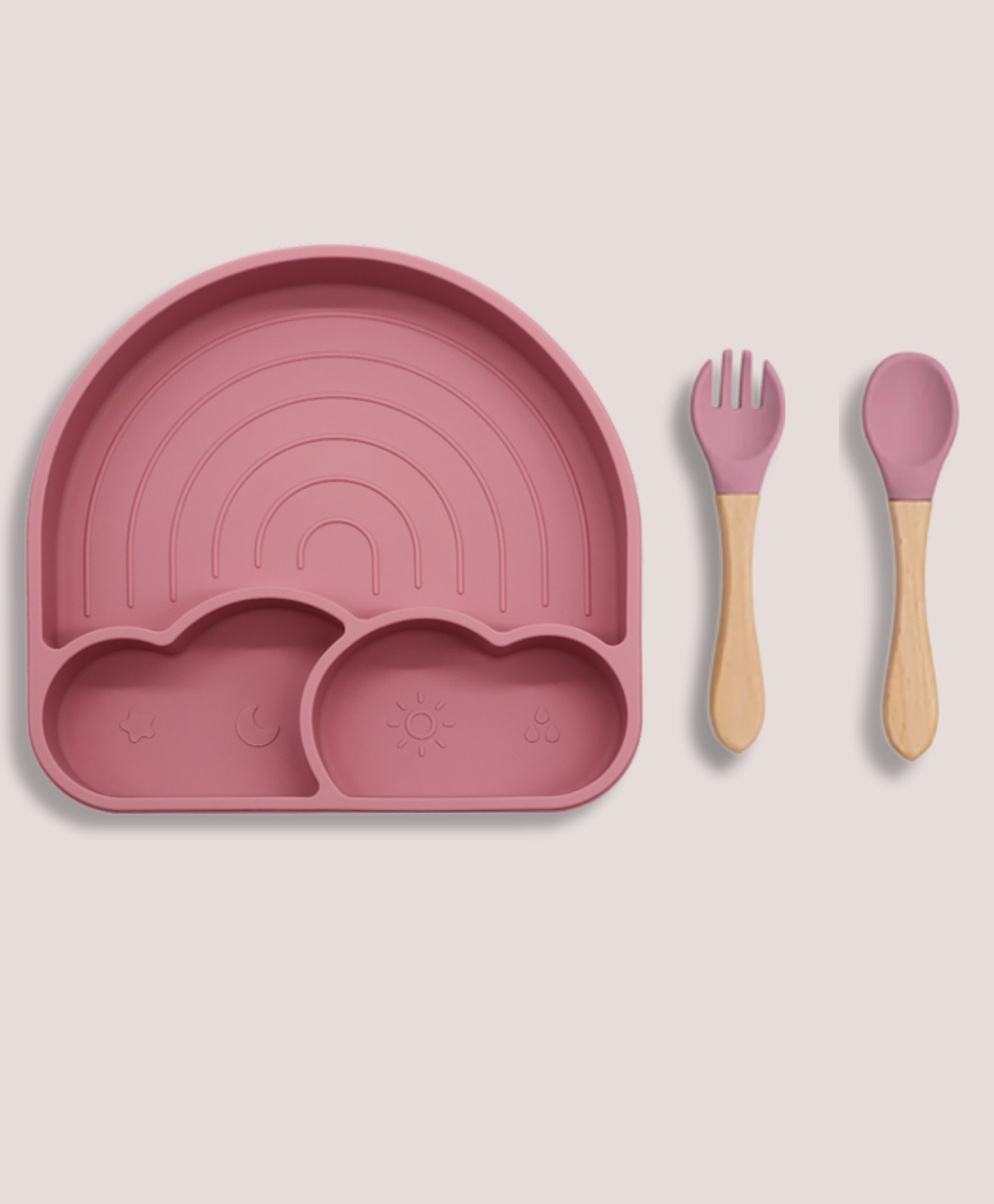 Theoni Silicone Suction Baby Feeding Set with Plate, Lid, Spoon & Fork Mess Free Toddler Mealtime Essential Dark Pink-picture-7