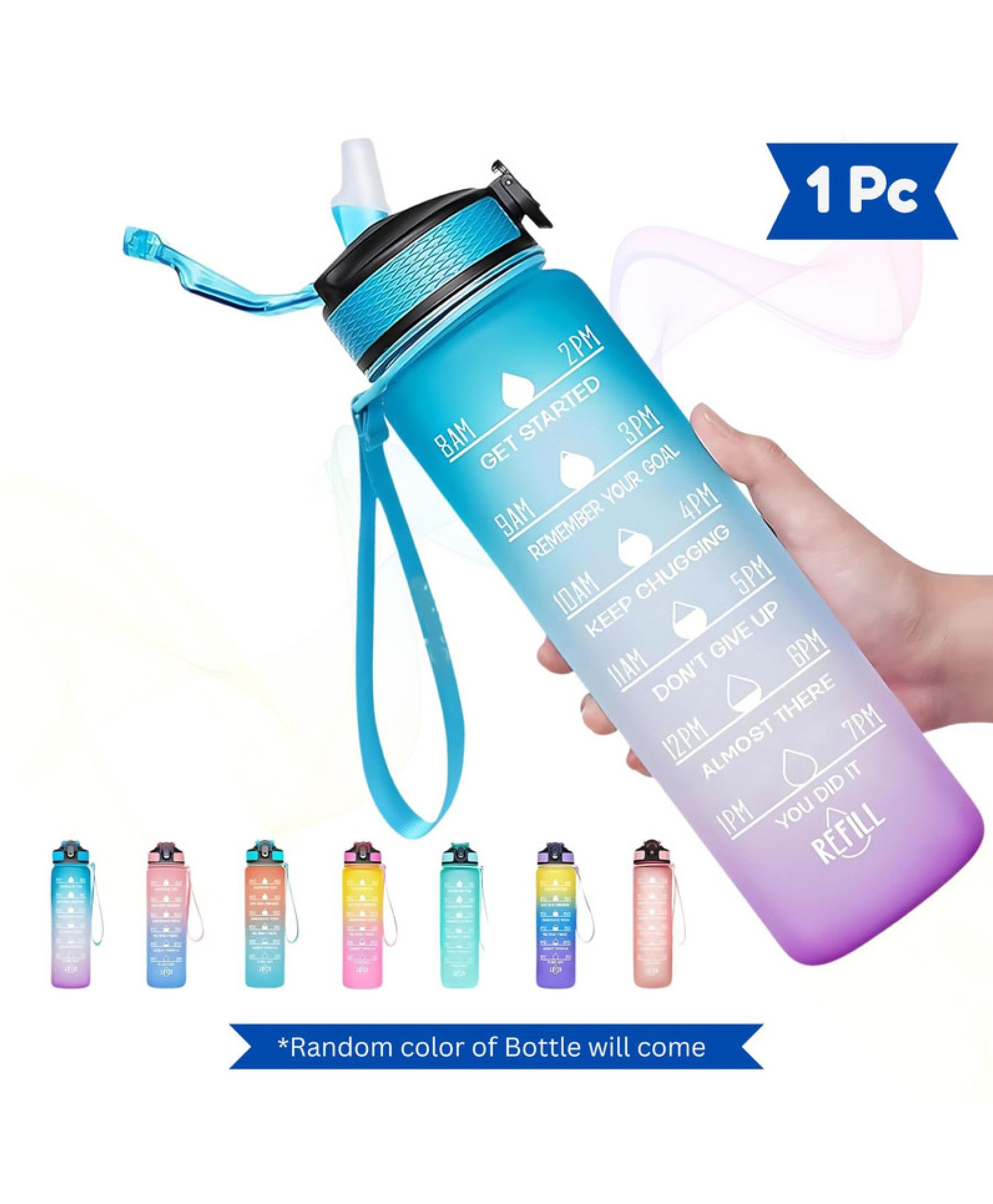 Bubble Trouble Motivational 1 Liter Quotes & Time Marker Dual Colour Sports Plastic Bottle BPA Free, Leak Proof Sipper Bottle for Gym, Office, Workout - (Colour May Vary)-image-40