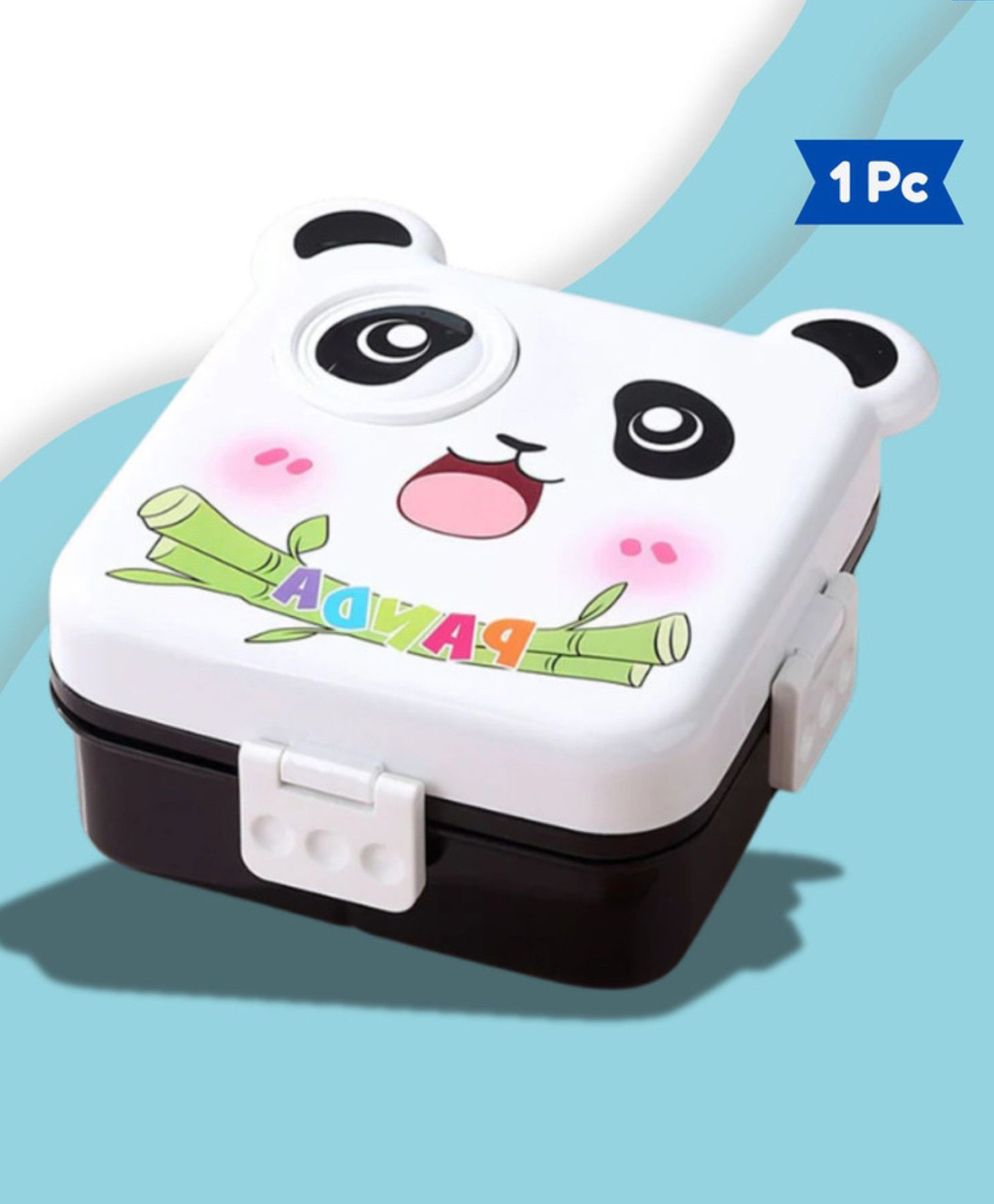 Bubble Trouble Cute Panda Design Stainless Steel Lunch Box, Leak Proof Container with Spoon,750 ml (Black)-picture-11