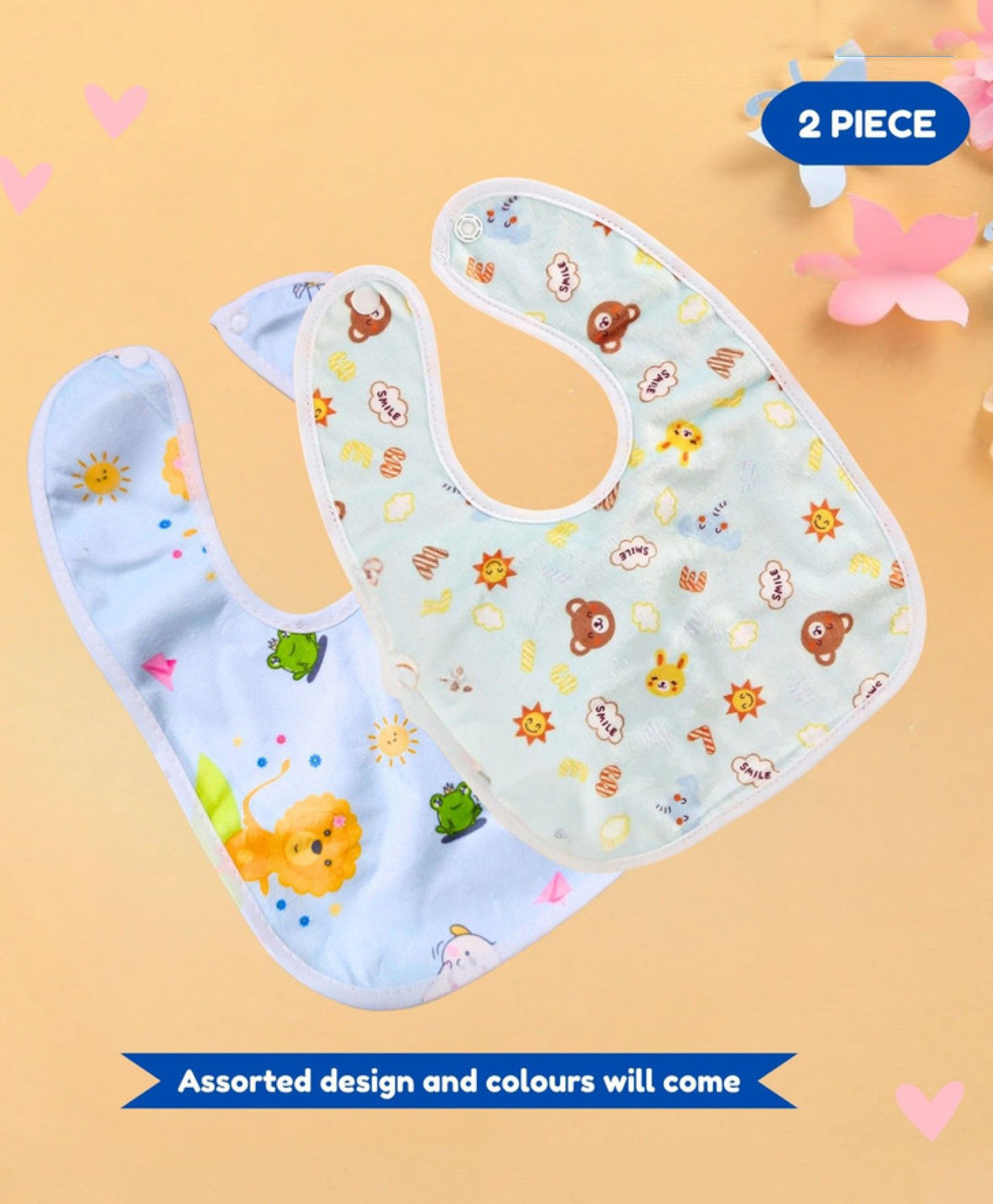Bubble Trouble Waterproof Feeding Bibs with Snap Button Closure Print Pack of 2- Multicolour-image-34