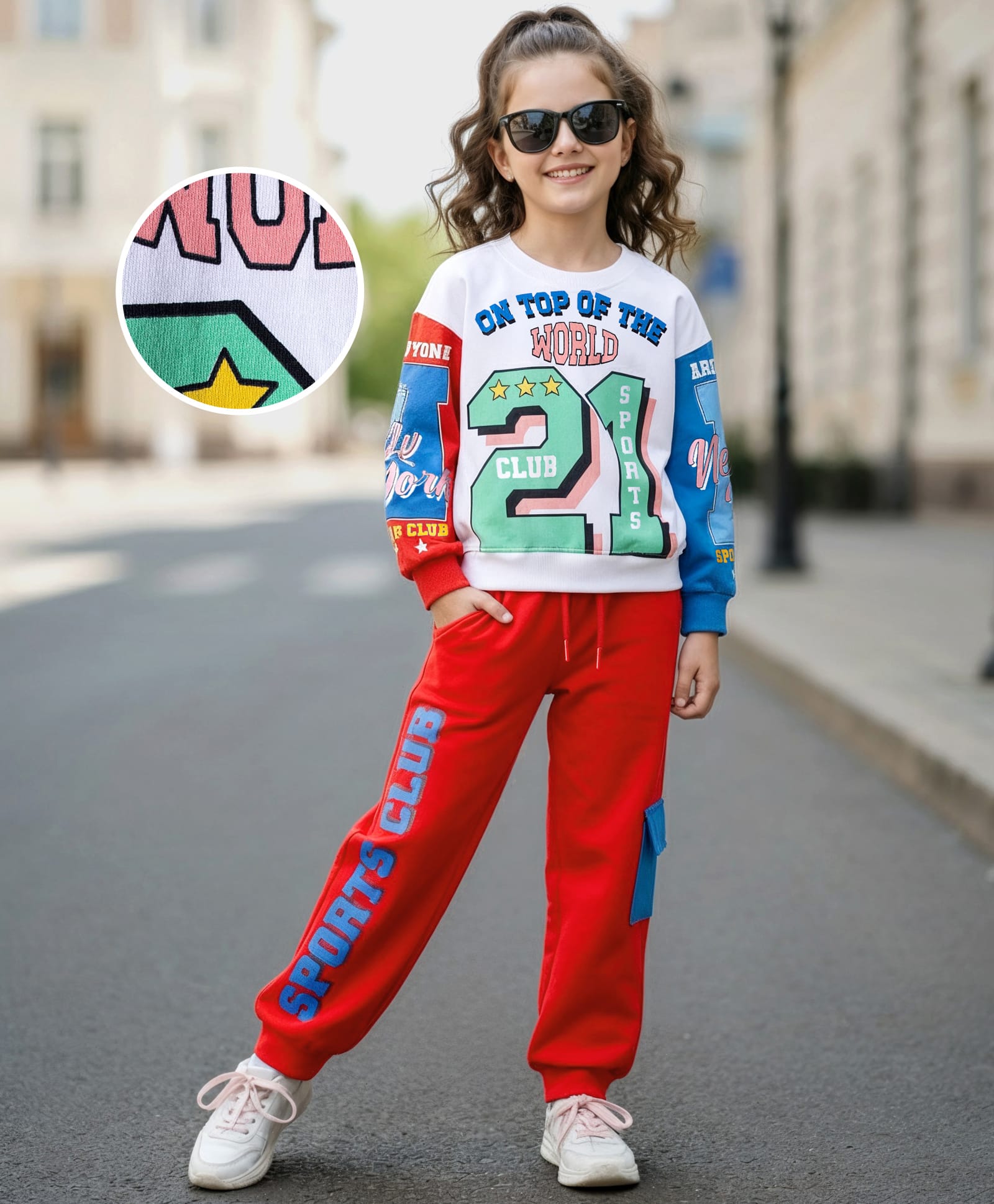 OLLINGTON ST. Cotton Knit Full Sleeves Sport Theme Printed Sweatshirts & Knit Joggers - Multicolor & Red-image-24