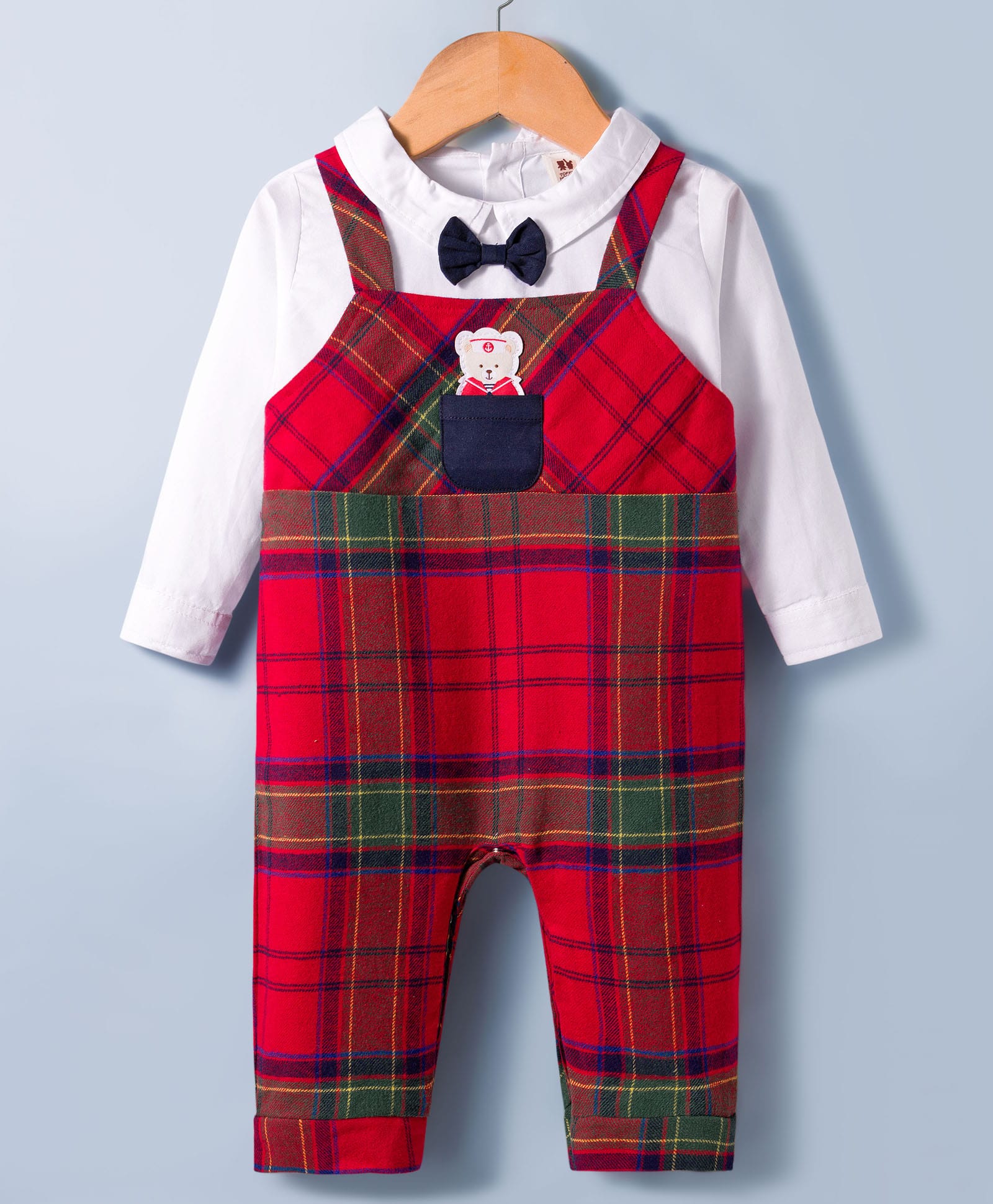 ToffyHouse Cotton Knit Full Sleeves Checkered Party Romper with Bow Applique - Red-image-38