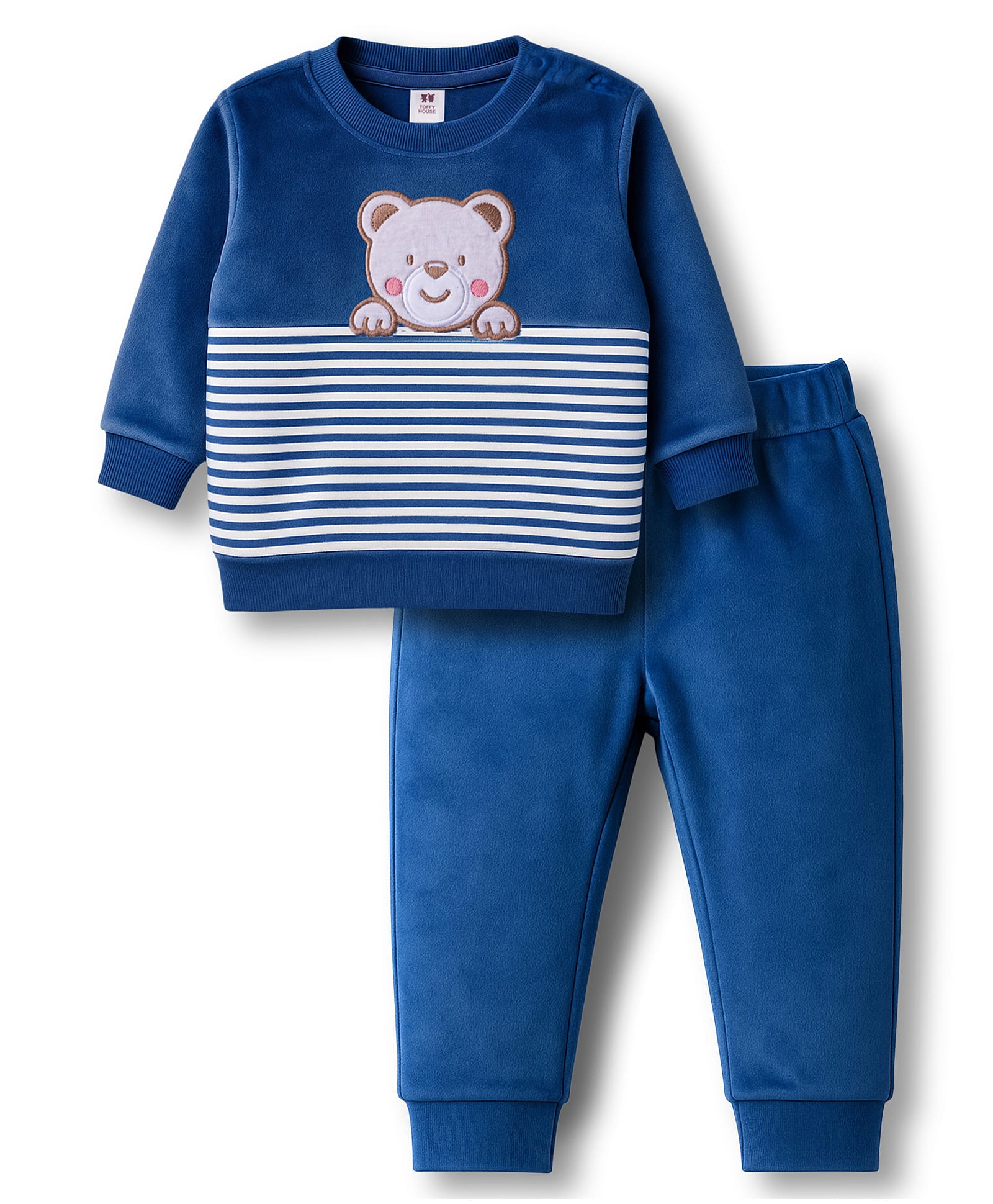 ToffyHouse Knit Winter Wear Night Suit With Animal Embriodery - Blue