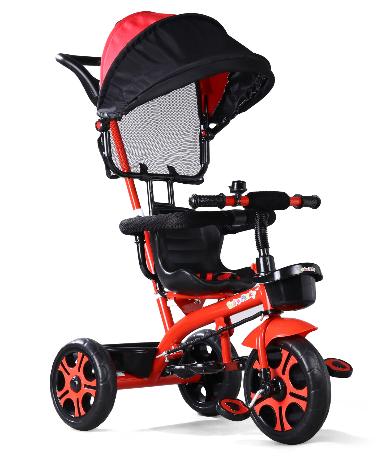 Kids Tricycle with Removable Canopy & Cushion Seat -Red|Plug&Play Wheels|Direction Control PushHandle| Foldable Footrest| Sturdy&Durable Frame|Easy Assembling| Puncture Proof Tyres| Activity Gift-image-42