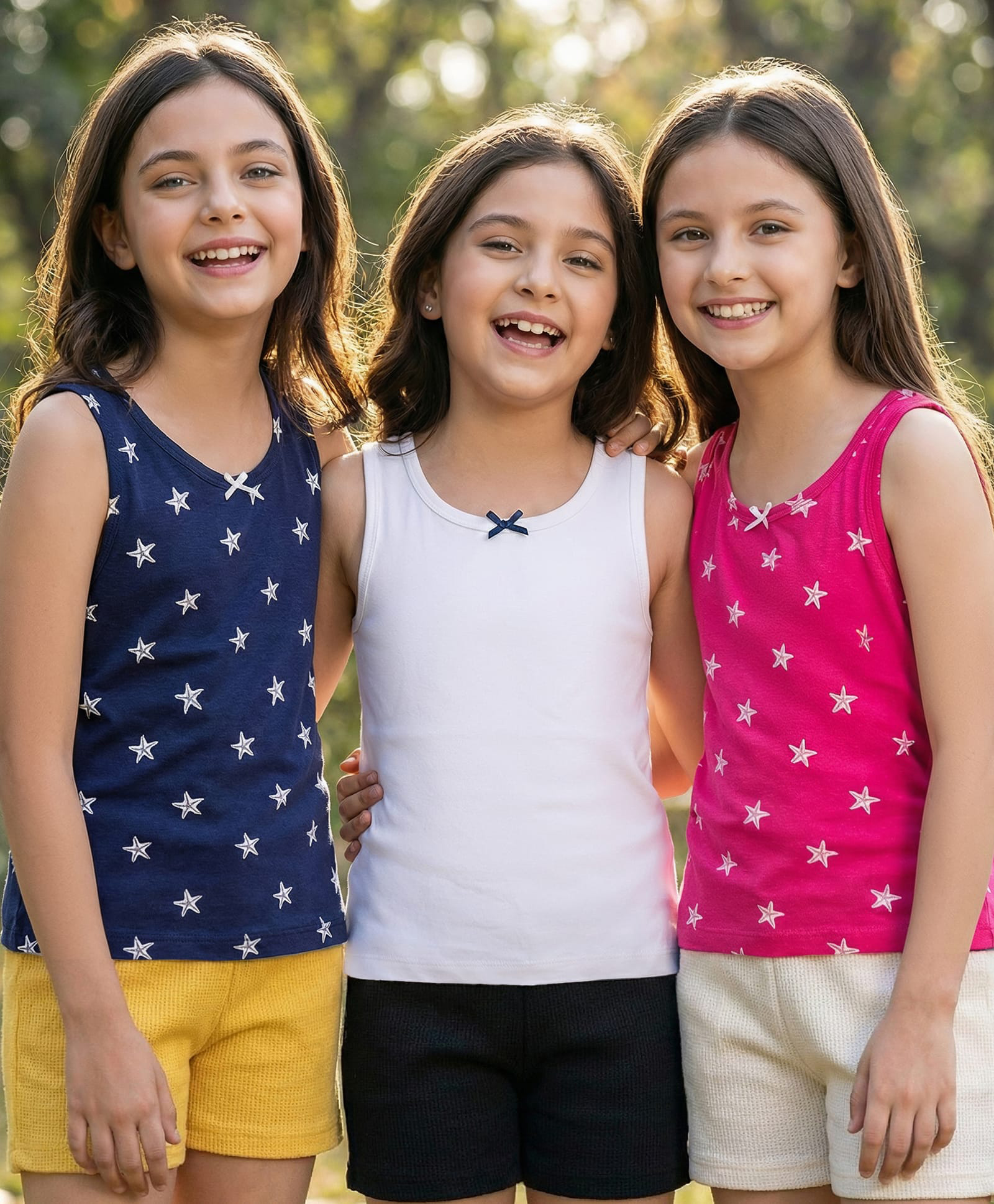 Pine Kids Cotton Knit Sleeveless Vests With Star Print Pack Of 3 (Colour May Vary)