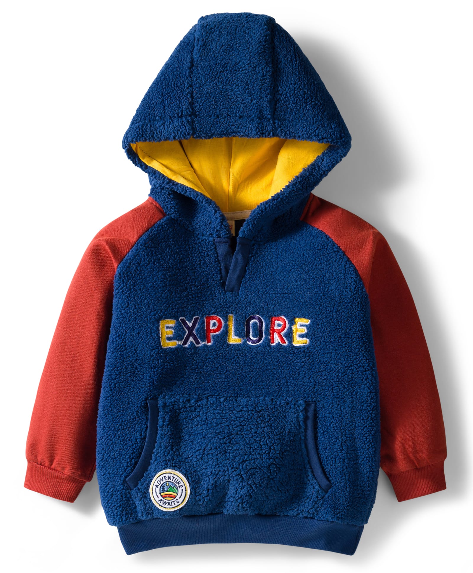 Babyhug Cotton Knit Full Raglan Sleeves Hooded Sweatshirt With Explore Embroidery & Kangaroo Pockets - Navy Blue-picture-28