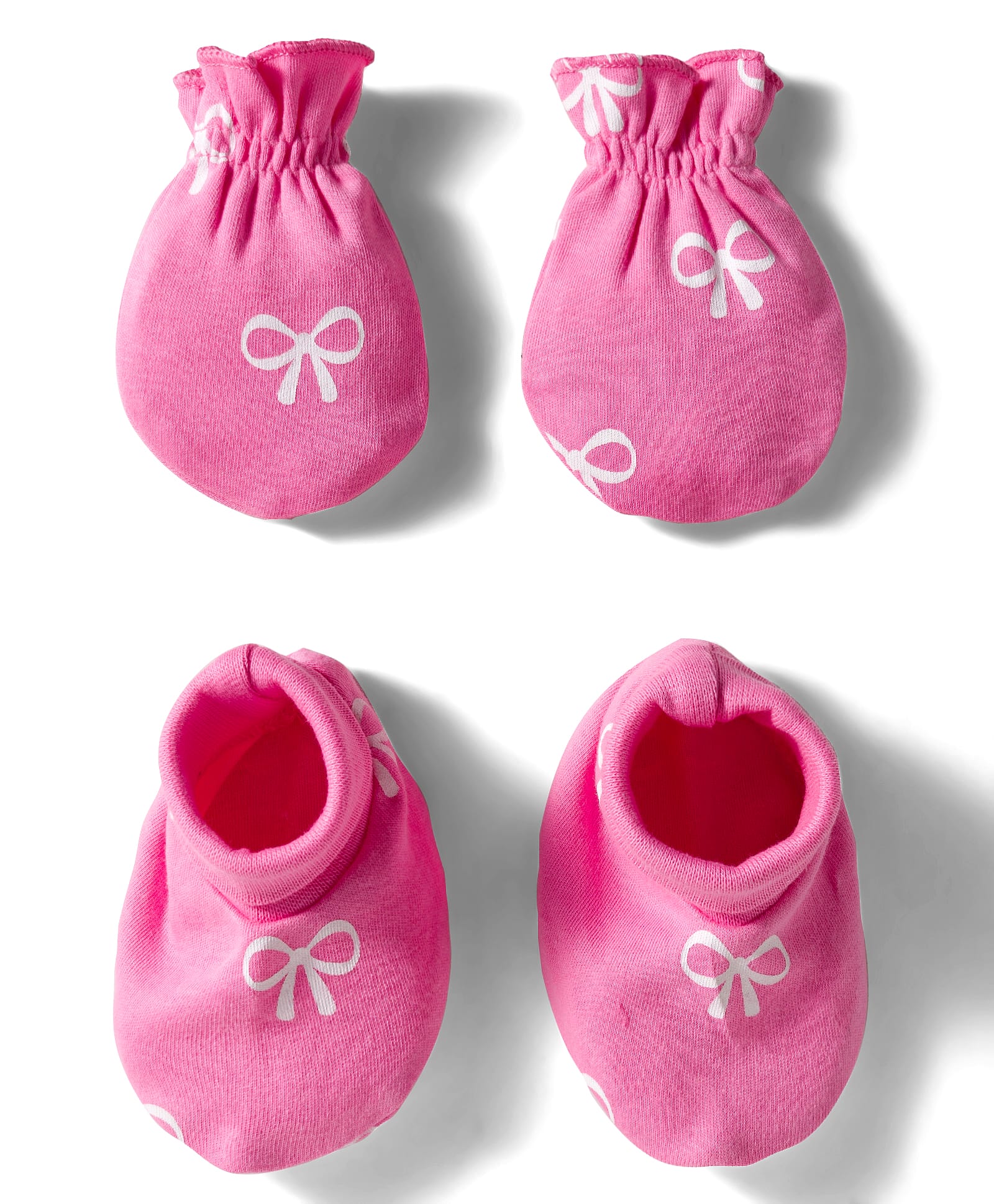 Babyhug 100% Cotton Interlock Knit Mittens & Booties Set with Bow Print - Dark Pink-image-21