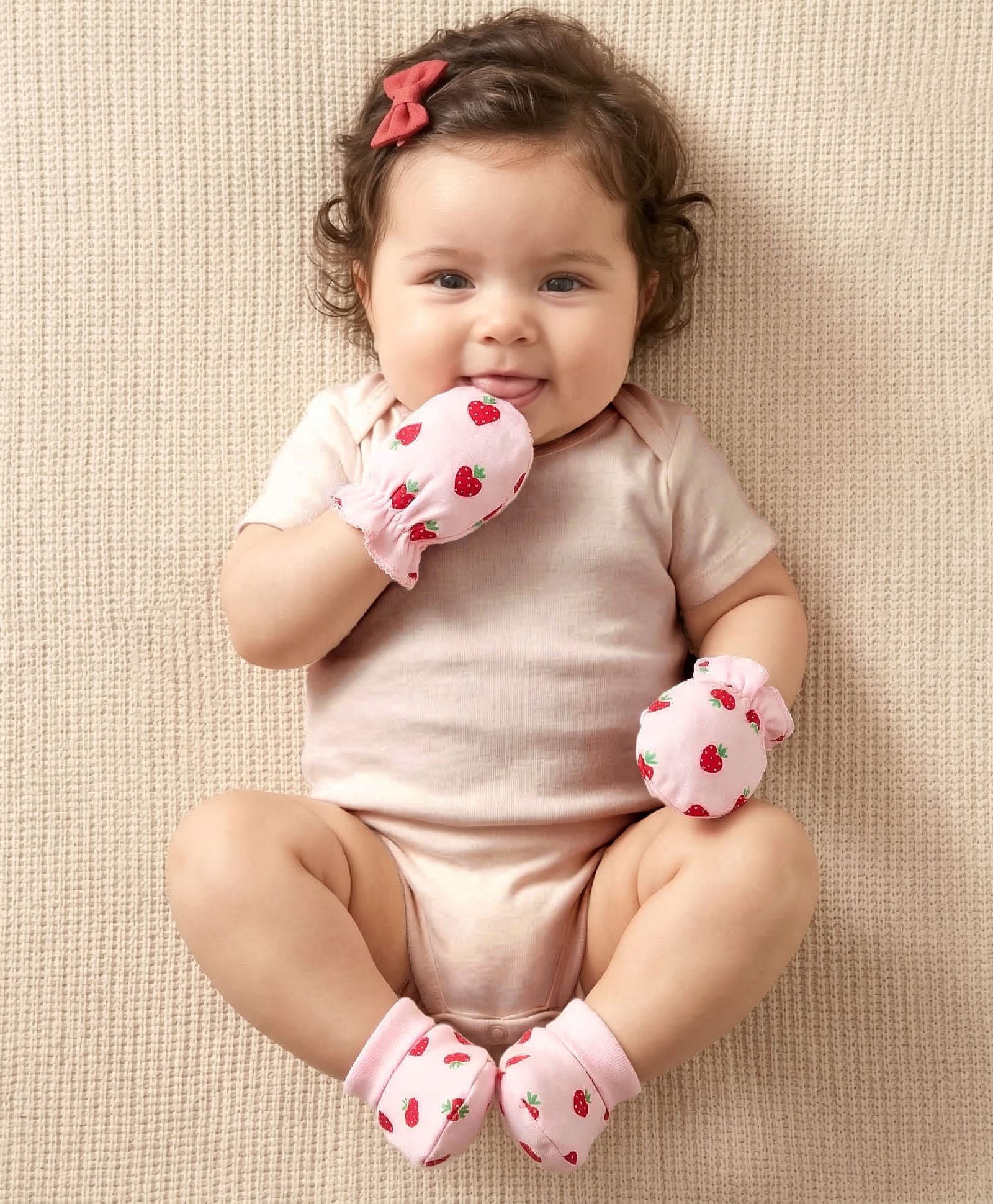 Babyhug 100% Cotton Knit Mittens & Booties Set with Strawberry Print - Pink-image-15