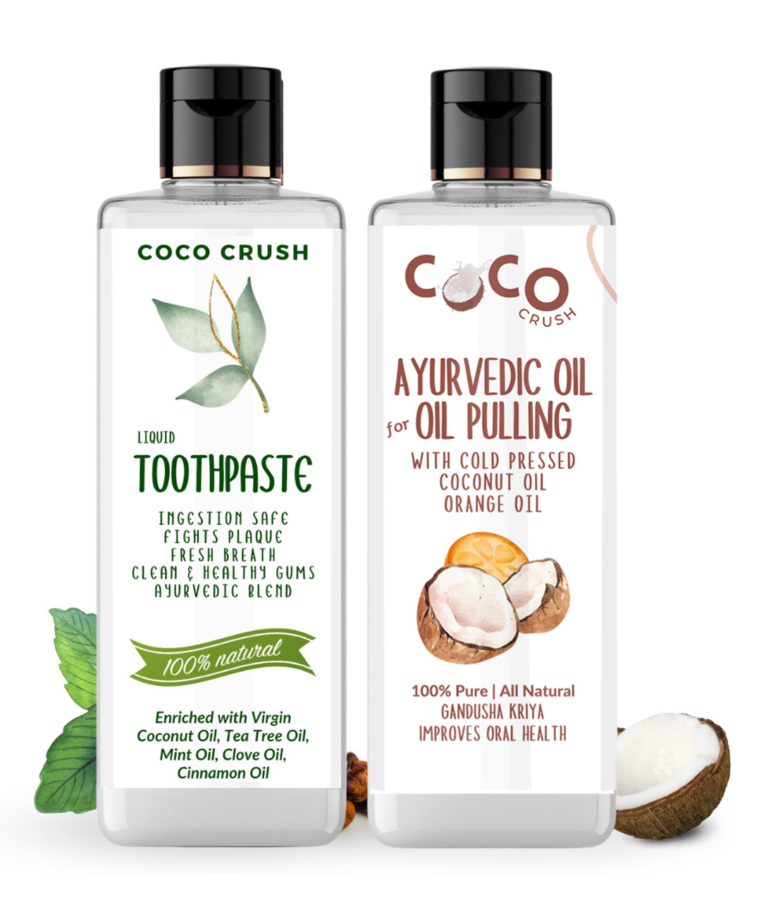 Coco Crush Ayurvedic Liquid Toothpaste & Cold Pressed Coconut Orange Oil for Oil Pulling, 200 ml (2x100 ml)-image-45