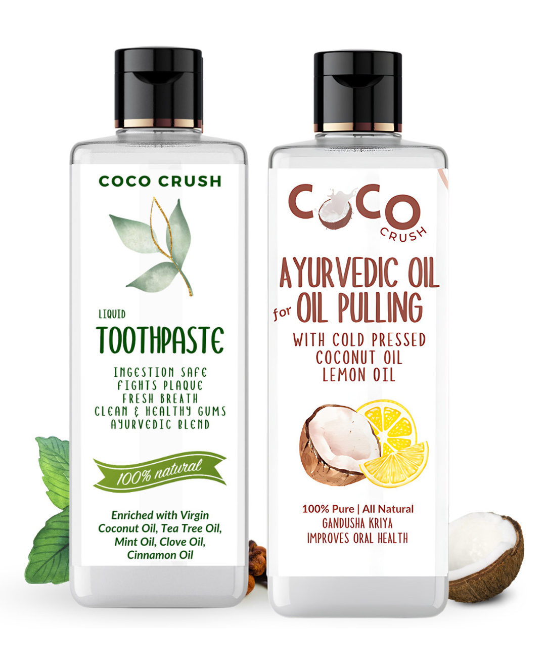 Coco Crush Ayurvedic Liquid Toothpaste & Cold Pressed Coconut Lemon Oil for Oil Pulling, 100 ml (2x50 ml)-image-40