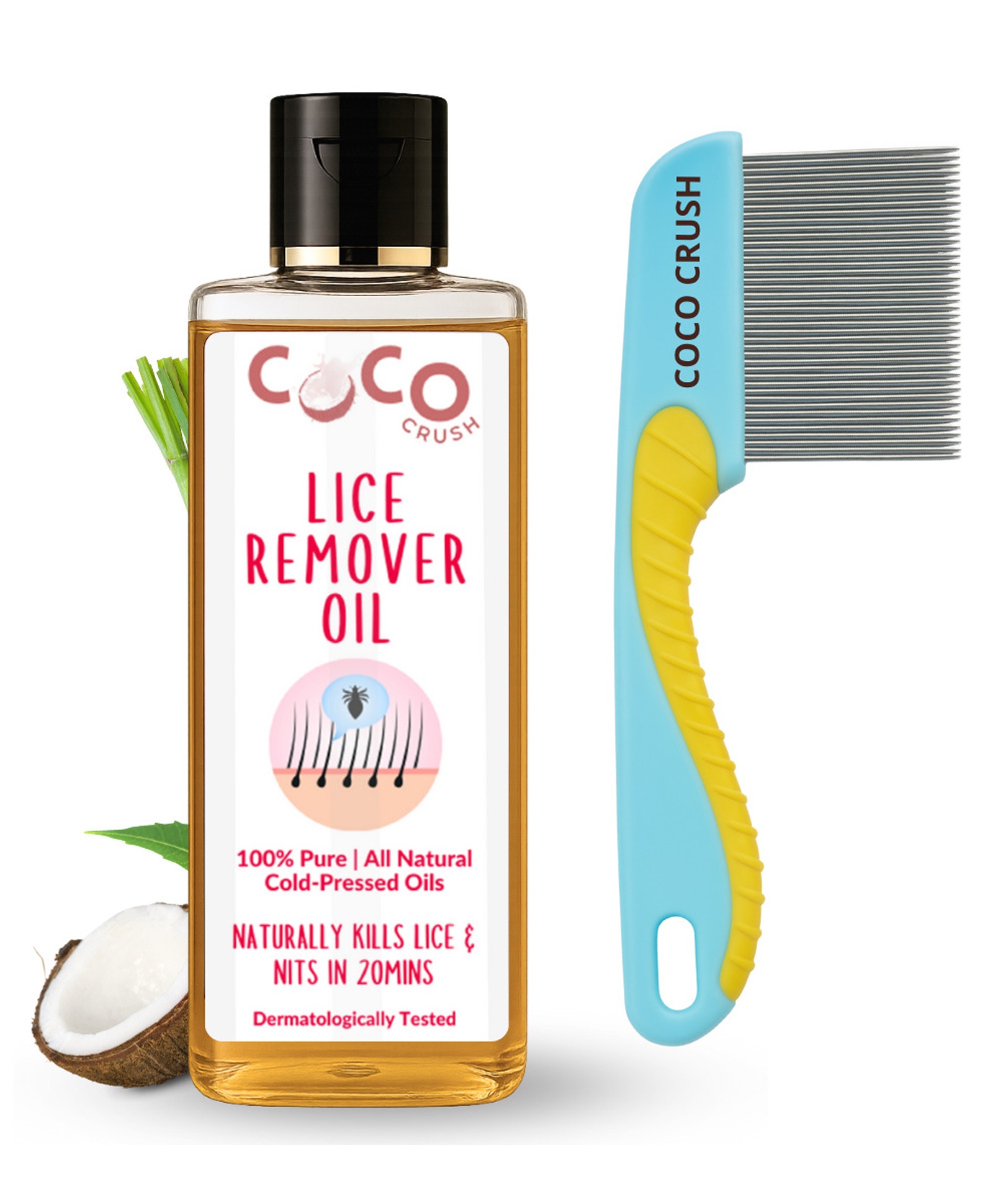 Coco Crush Lice & Nits Remover Hair Oil & Long-Handle Easy to Use Comb, Natural - 50ml + Comb-picture-10
