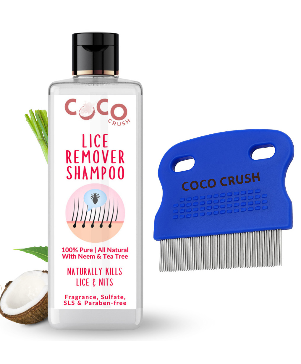 Coco Crush Herbal Lice Nits Treatment Shampoo & Fine-Tooth Precision Lice Comb 50ml + Comb-image-23