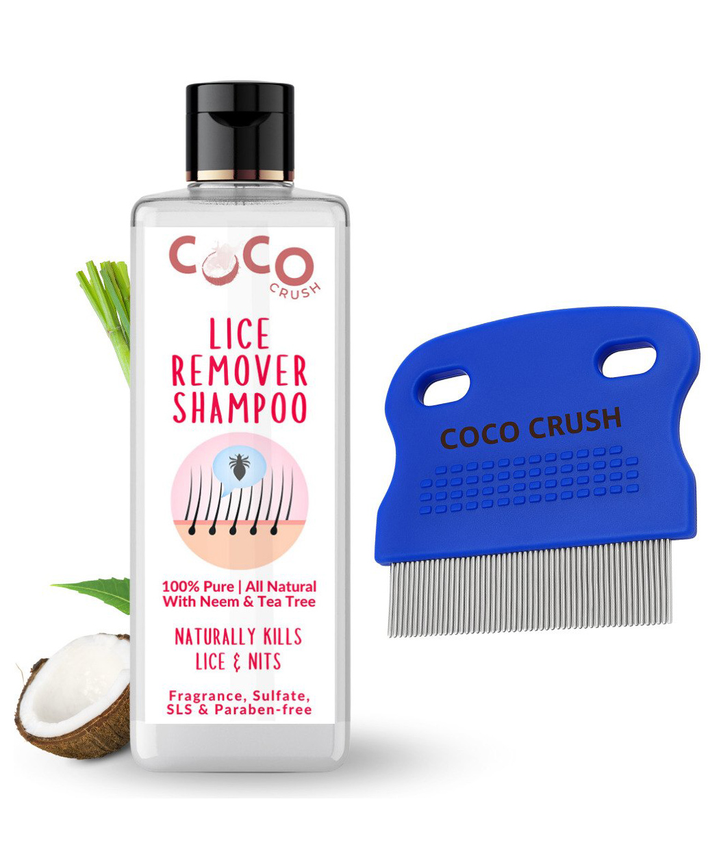 Coco Crush Herbal Lice Nits Treatment Shampoo & Fine-Tooth Precision Lice Comb 100ml + Comb-image-24