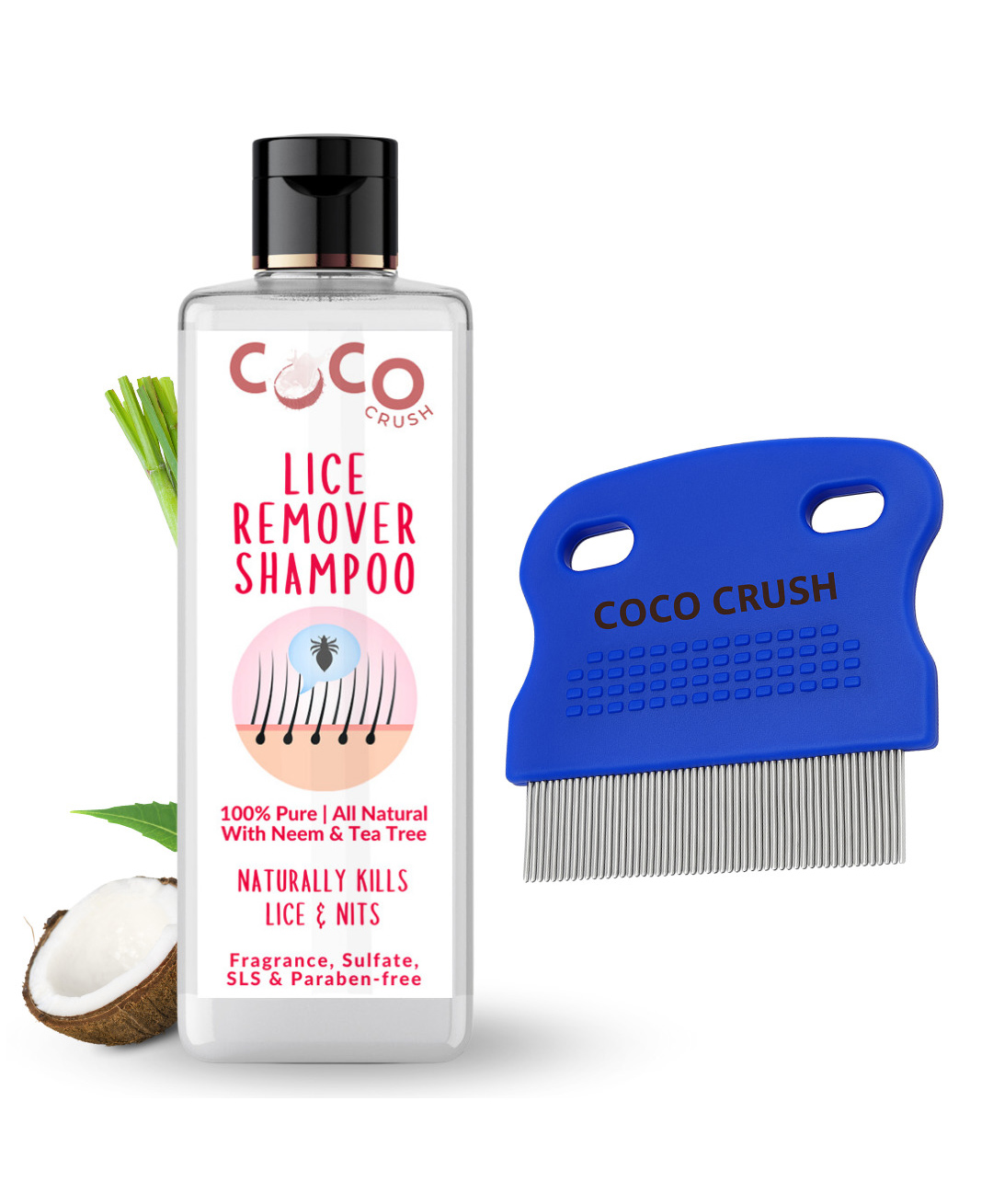 Coco Crush Herbal Lice Nits Treatment Shampoo & Fine-Tooth Precision Lice Comb 200ml + Comb-image-25