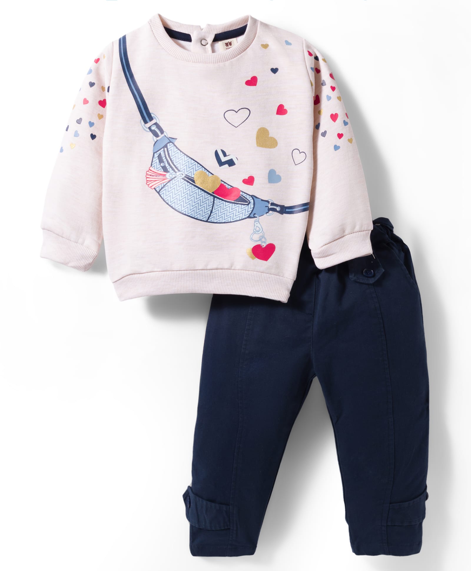 ToffyHouse Cotton Woven Full Sleeves T-Shirt & Leggings Set with Heart Print - Navy Blue-picture-31