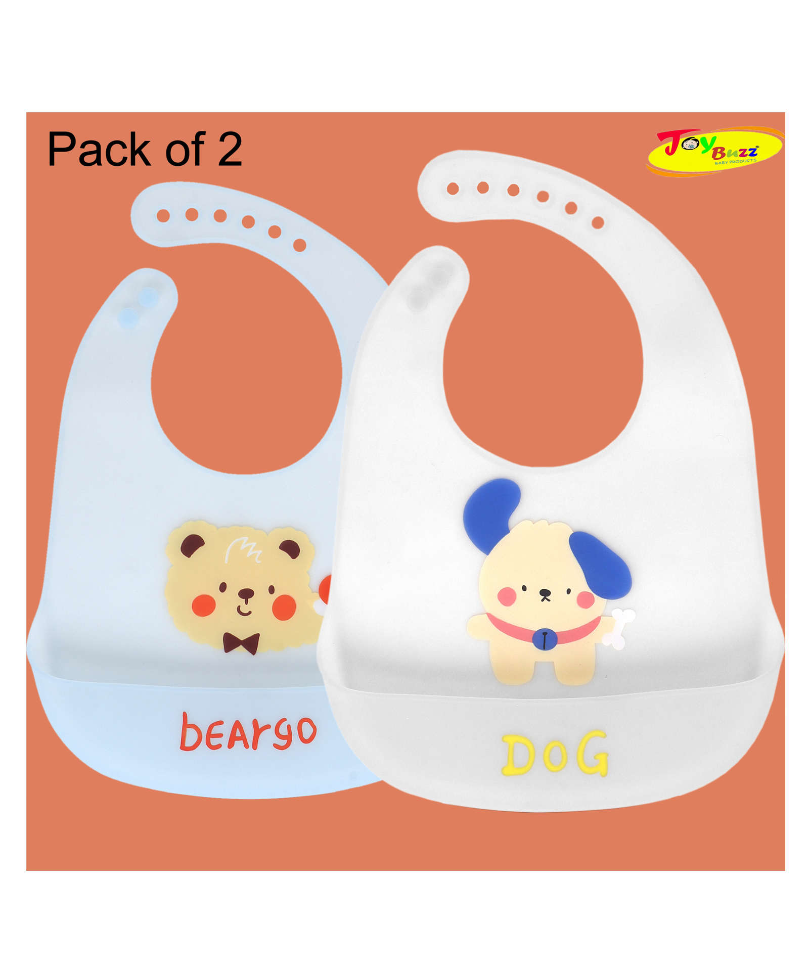 Joy Buzz Waterproof Silicone Feeding Bib With Adjustable Strap Pack Of 2 - SkyBlue, Offwhite-image-6