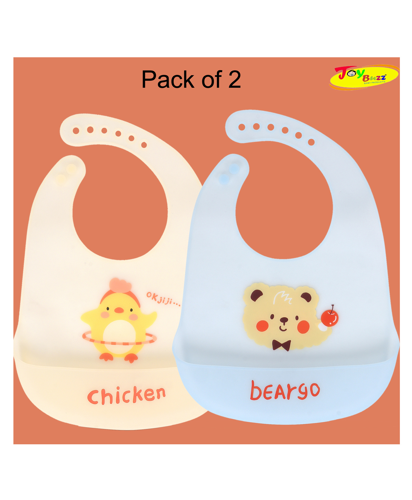 Joy Buzz Waterproof Silicone Feeding Bib With Adjustable Strap Pack Of 2 - SkyBlue,Yellow-image-34
