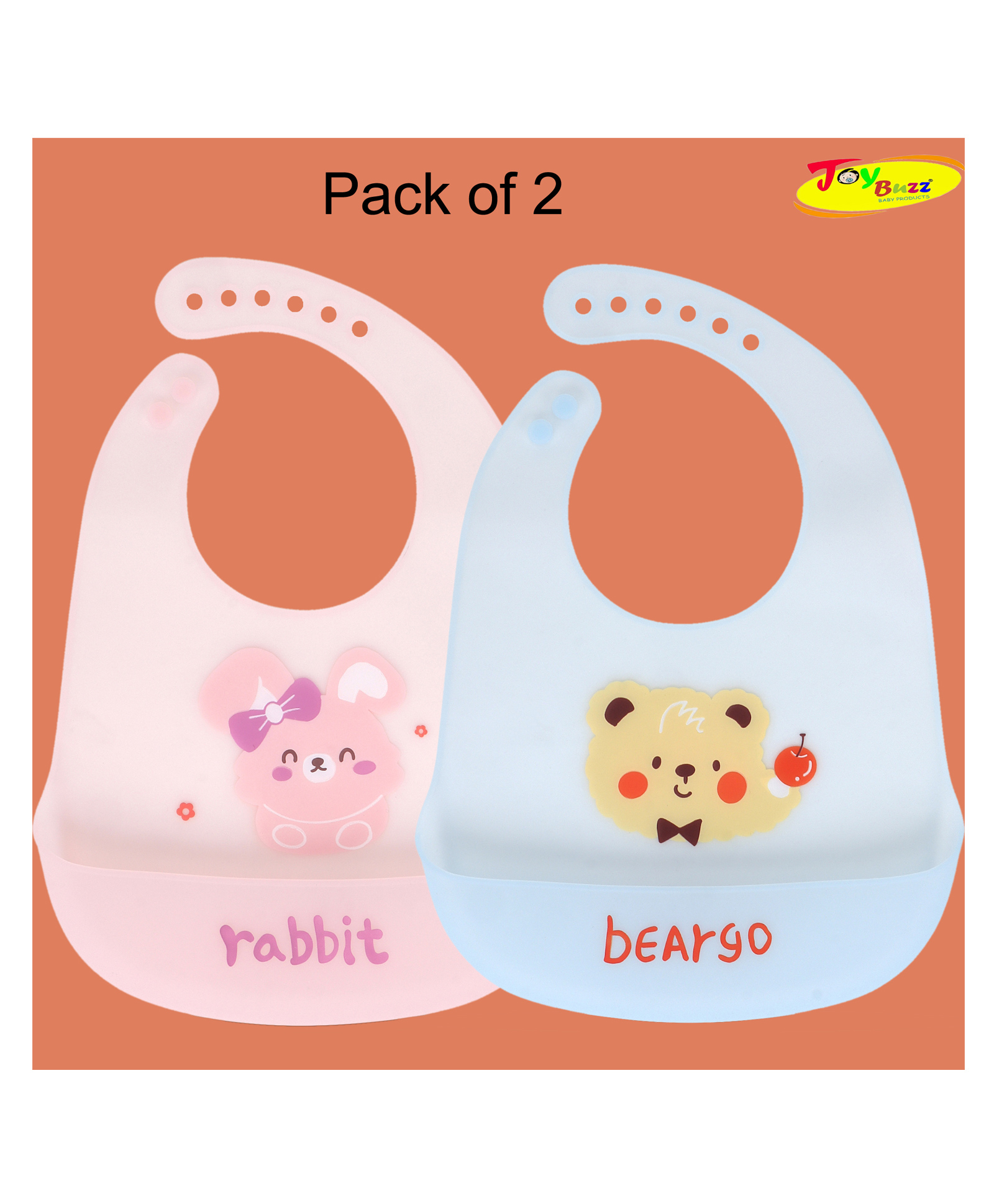 Joy Buzz Waterproof Silicone Feeding Bib With Adjustable Strap Pack Of 2 - SkyBlue,Pink-image-35