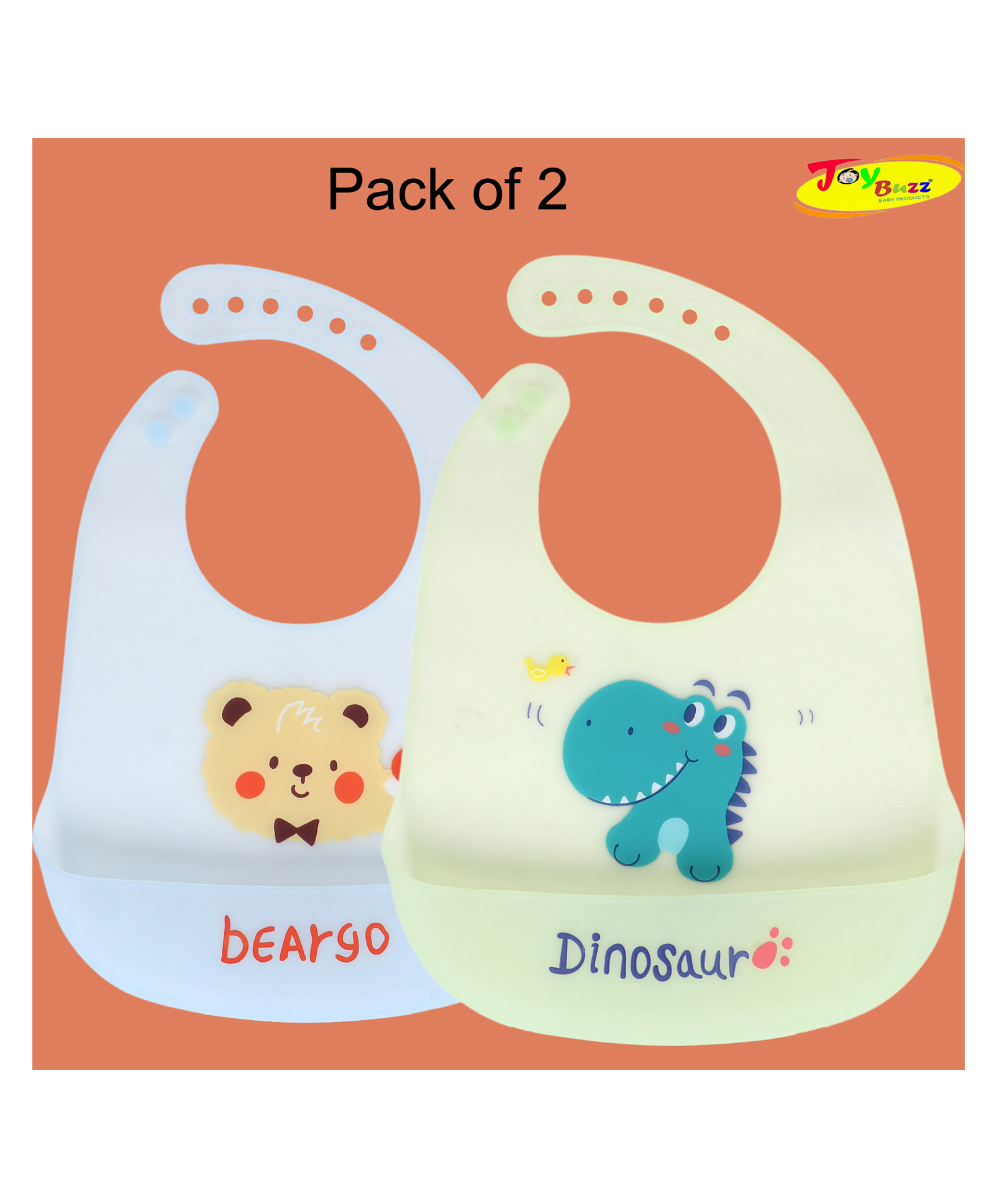 Joy Buzz Waterproof Silicone Feeding Bib With Adjustable Strap Pack Of 2 - SkyBlue,Yellow-image-36