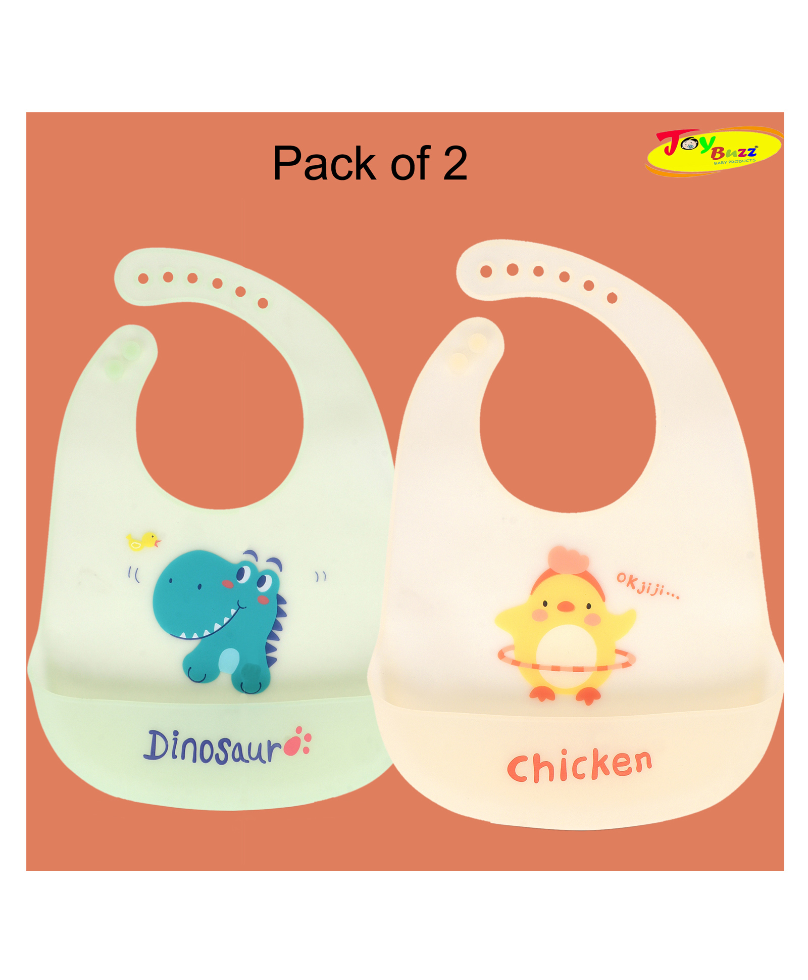 Joy Buzz Waterproof Silicone Feeding Bib With Adjustable Strap Pack Of 2 - Green,Yellow-image-38