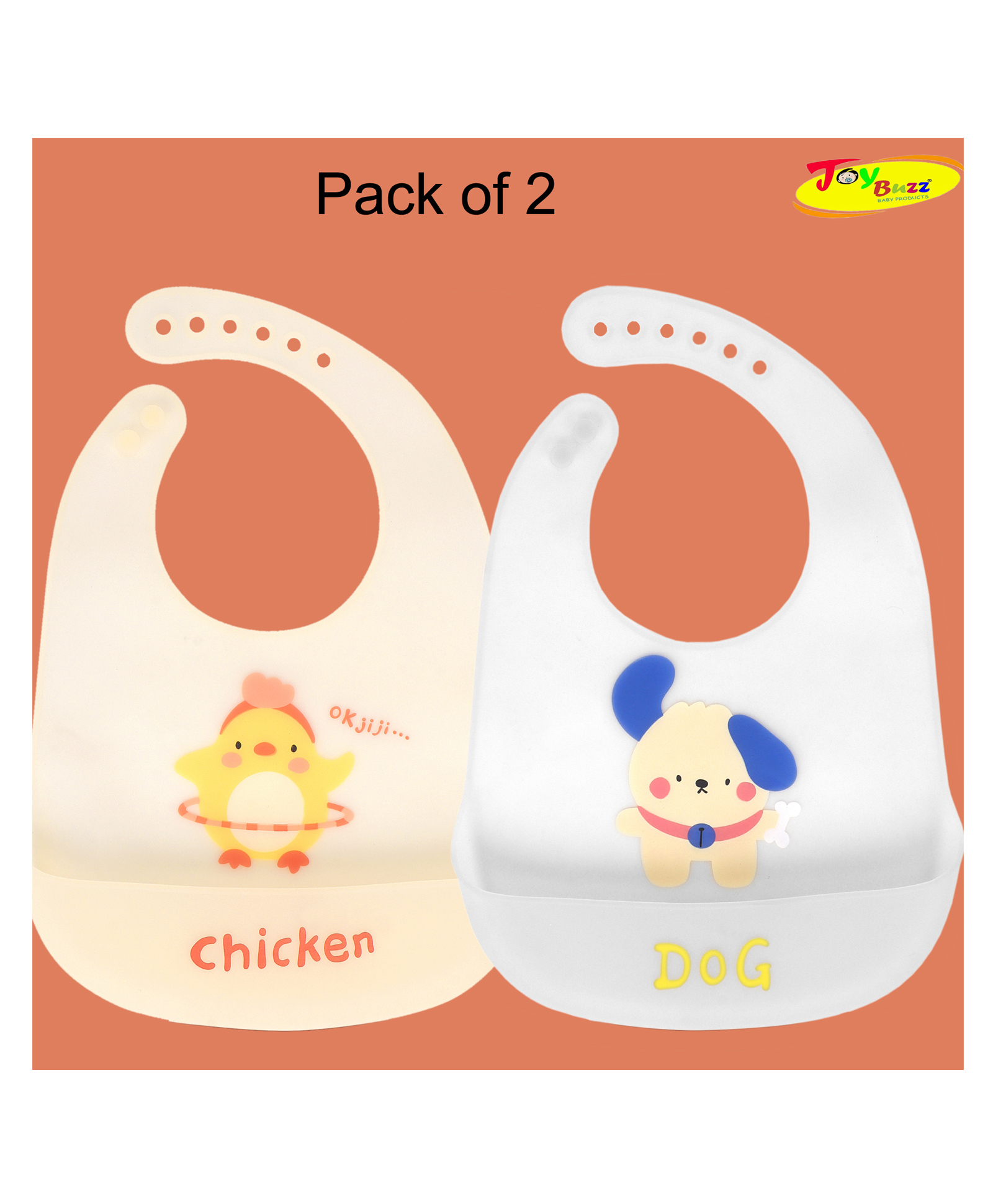 Joy Buzz Waterproof Silicone Feeding Bib With Adjustable Strap Pack Of 2 - Yellow,Offwhite-picture-43