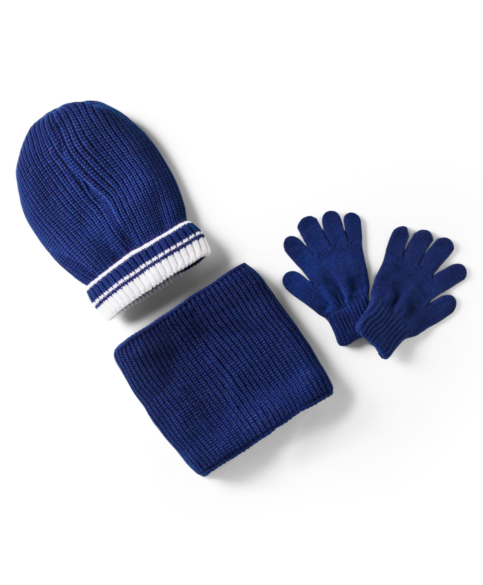 Pine Kids Knit Woollen Cap Muffler & Gloves Set With Stripes Navy Blue - Diameter 18 cm-picture-15