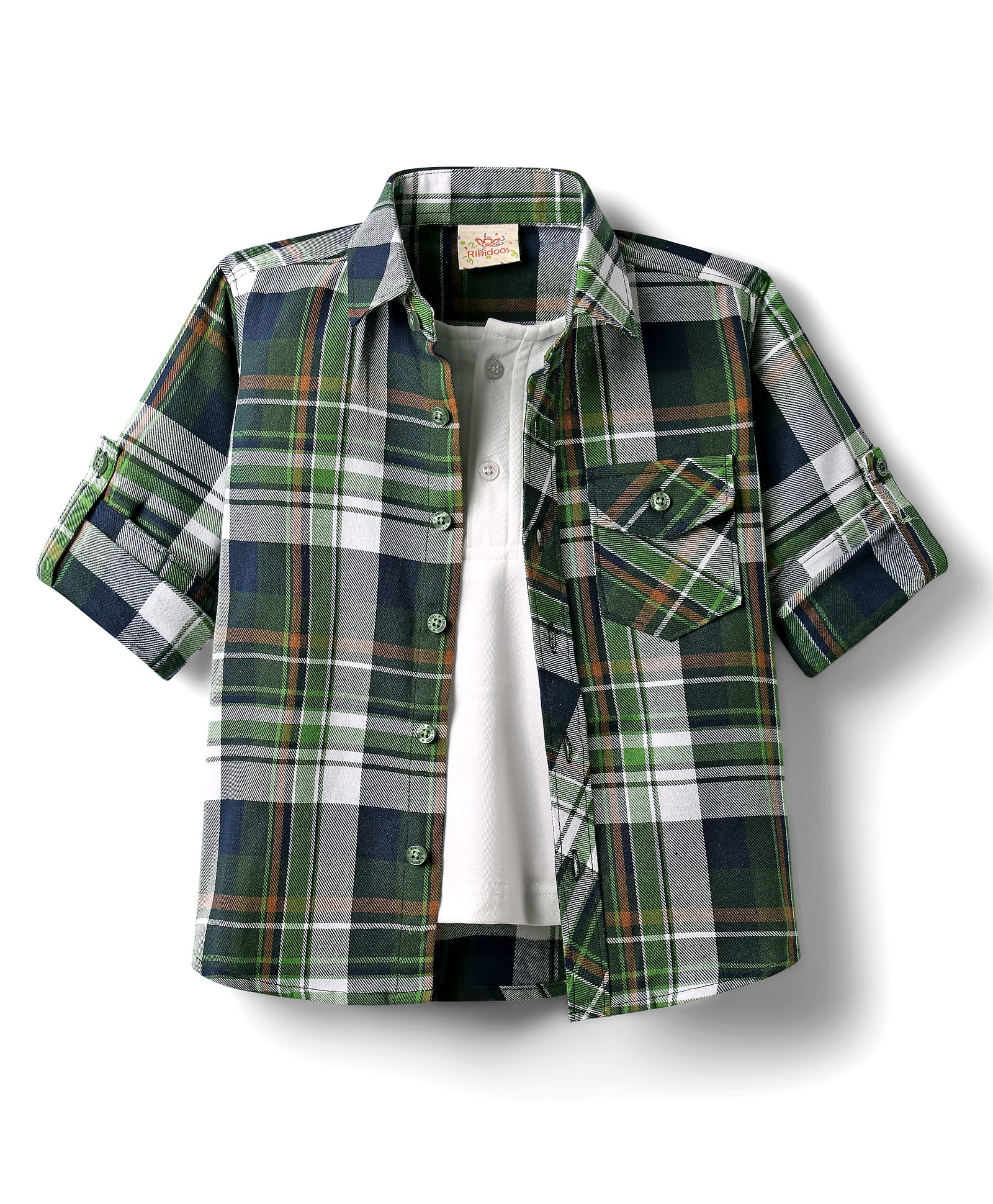 Rikidoos Full Sleeves Checked Shirt With Attached Tee - Navy Blue & White-picture-34