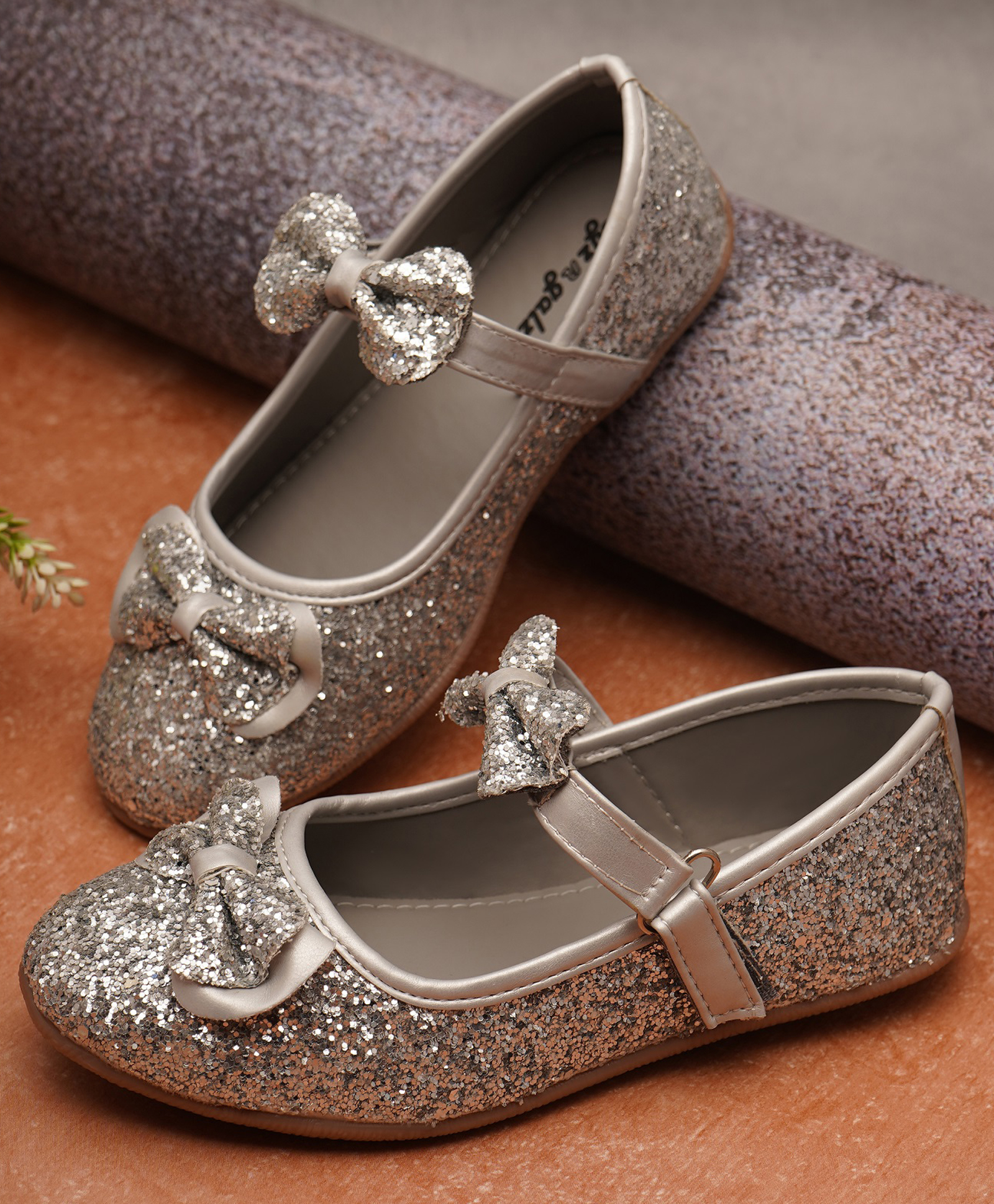 boyz n galz Double Bow Applique Detailed & Glitter Printed With Velcro Closure Ballerinas - Silver-image-38