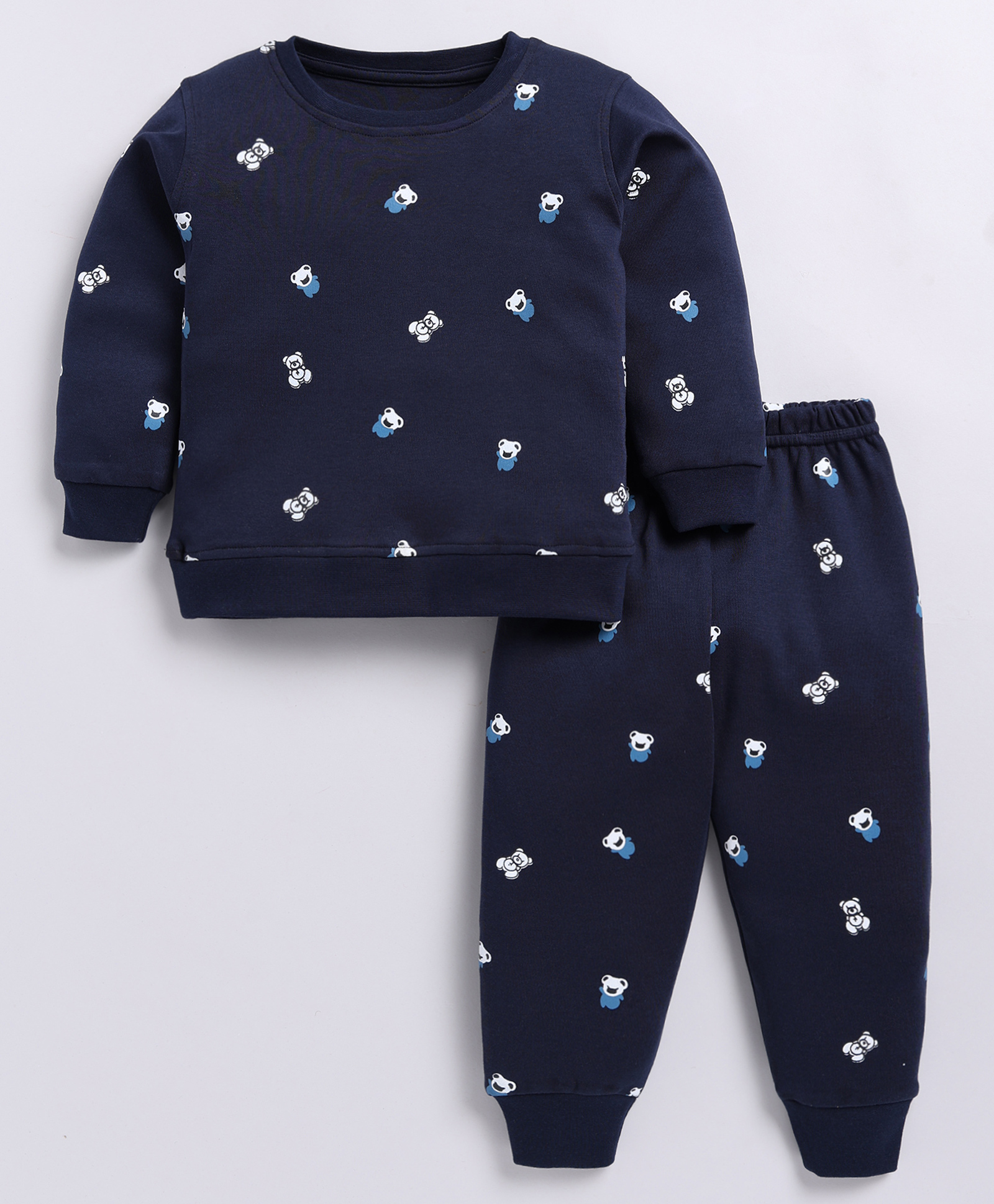 CUTOPIES Cotton Knit Full Sleeves Teddy Bears Printed Sweatshirt & Coordinating Joggers Set - Navy Blue-picture-24