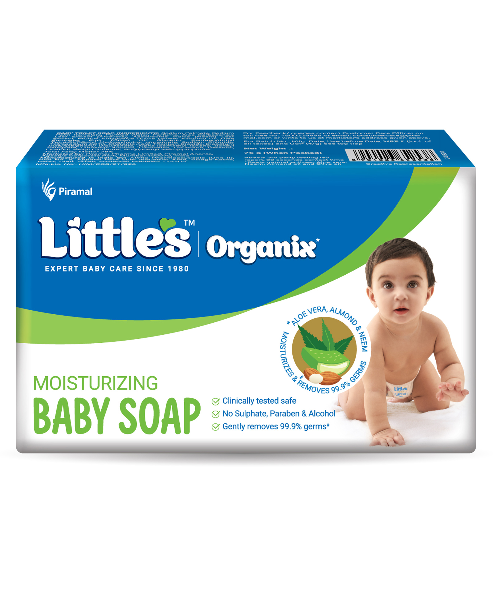 Little's Organix Moisturizing Gentle Baby Bathing Bar Soap with Organic Almond & Olive Oil Aloe Vera & Neem Pack Of 5 - 75 g-image-32