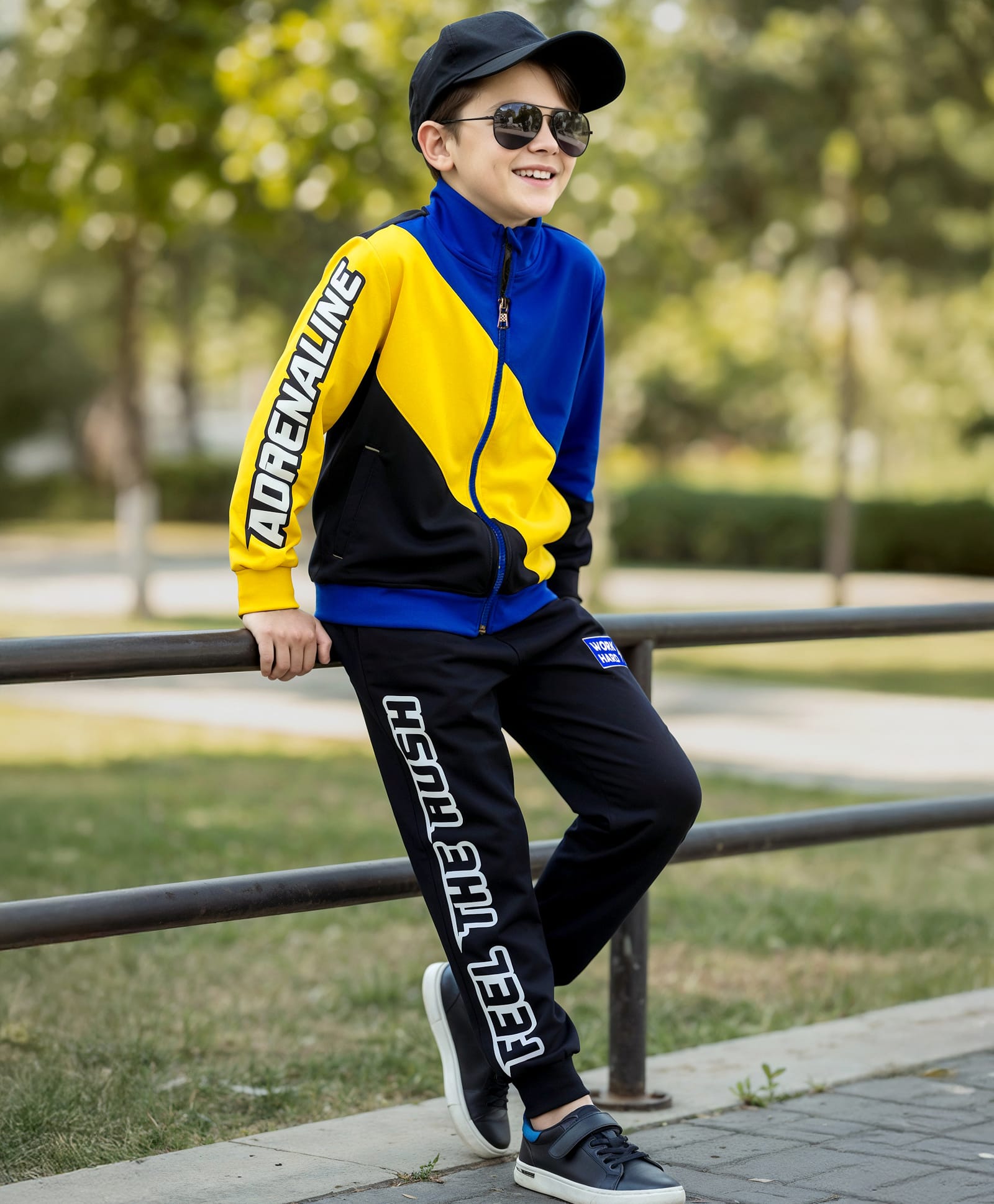 OLLINGTON ST. Cotton Full Sleeves Cut & Sew Color Block Sweatshirts & Joggers- Blue & Black-picture-14
